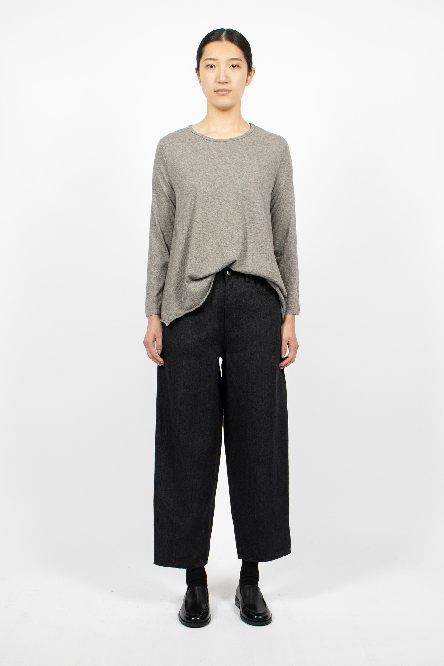 Linen Denim Tapered Pants Black