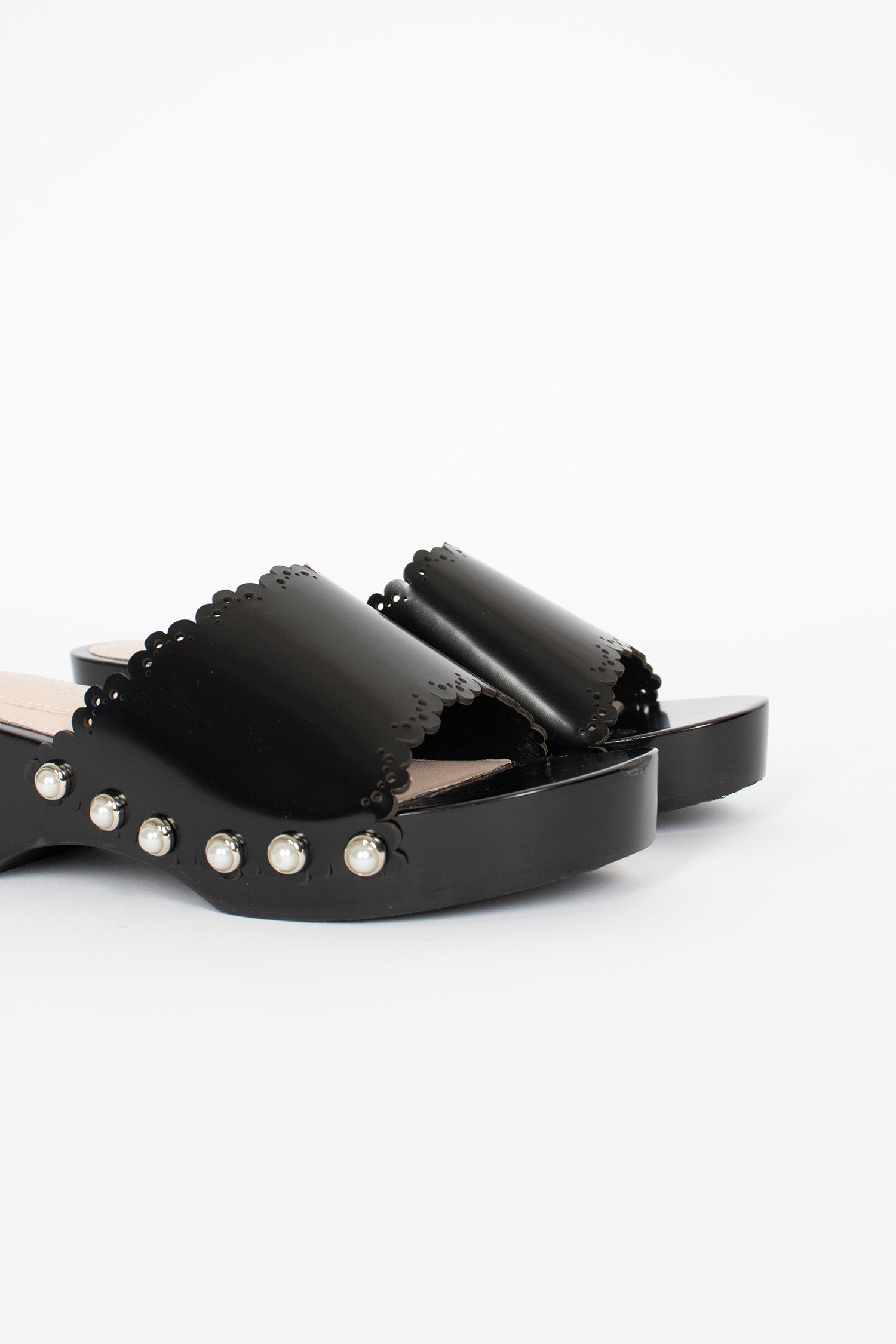 Scalloped Wooden Clogs Black