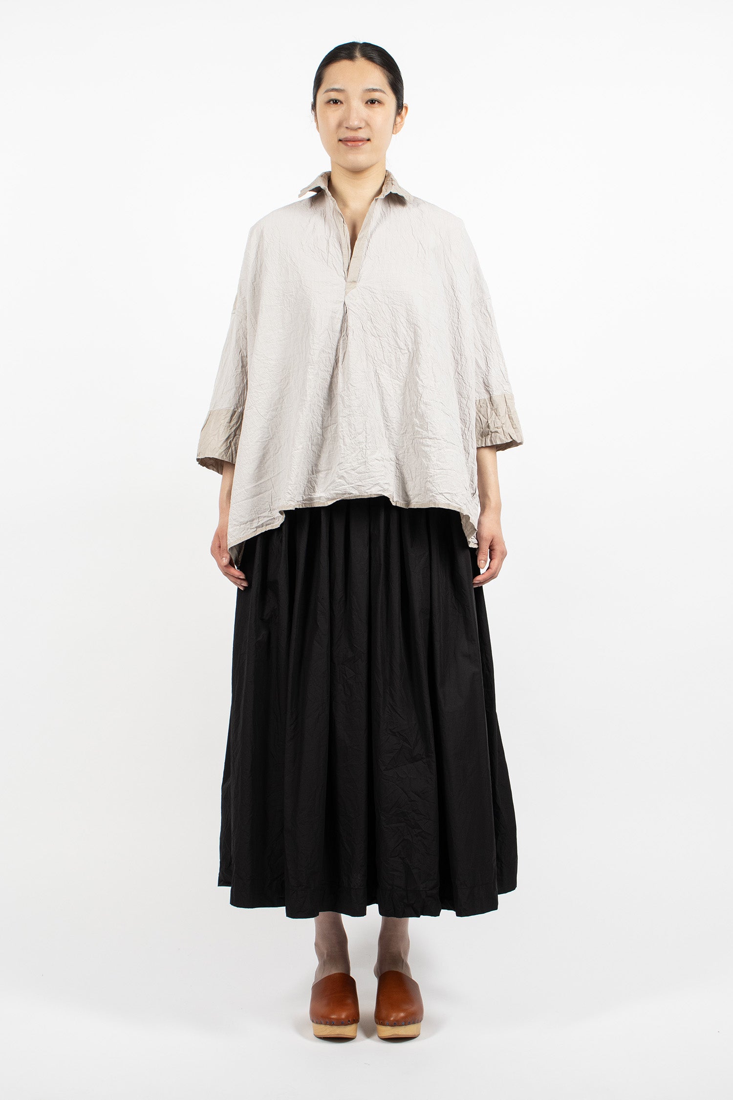 Washed Gathered Skirt Black