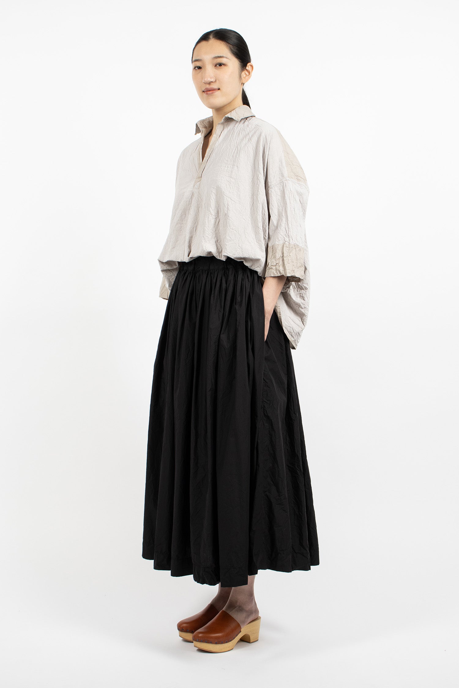 Washed Gathered Skirt Black