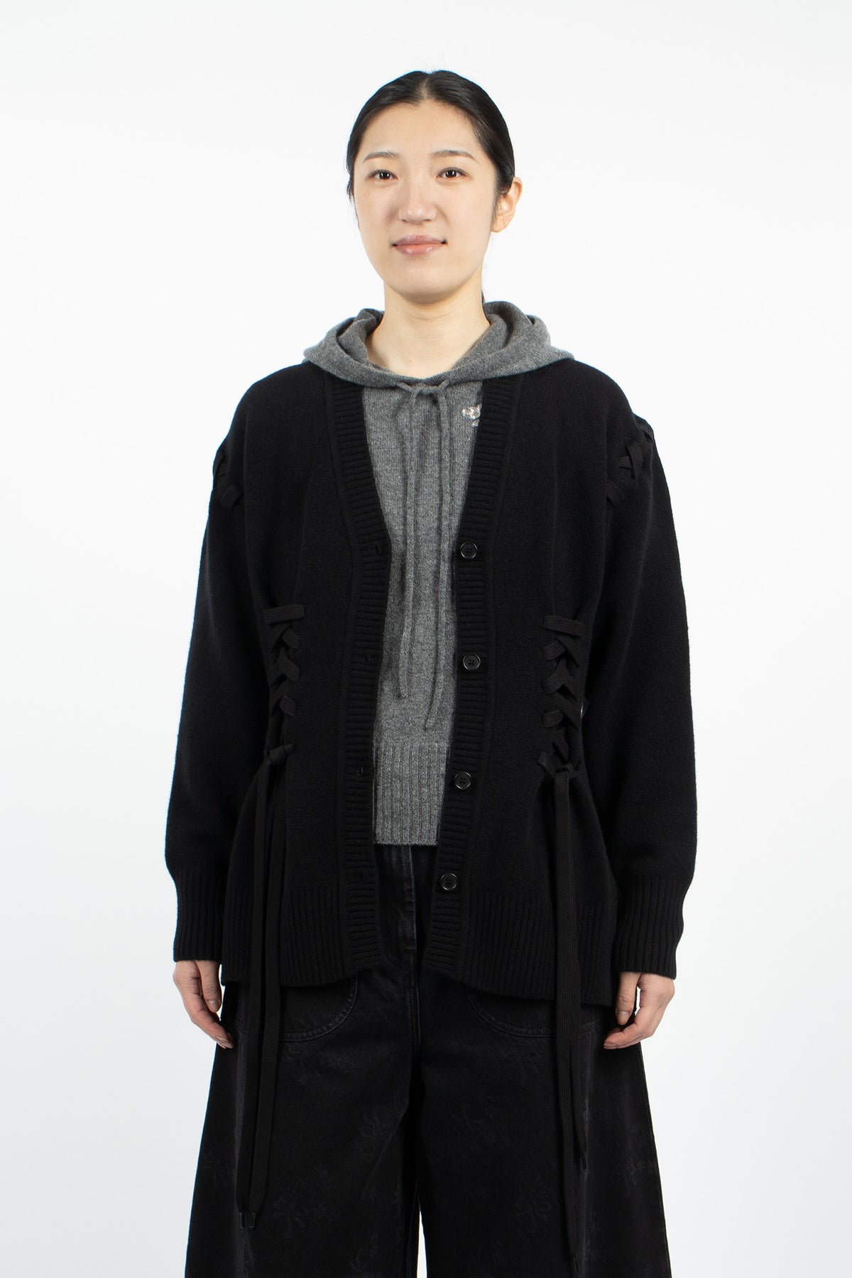 Merino Sculpted Corset Cardigan Black/Black