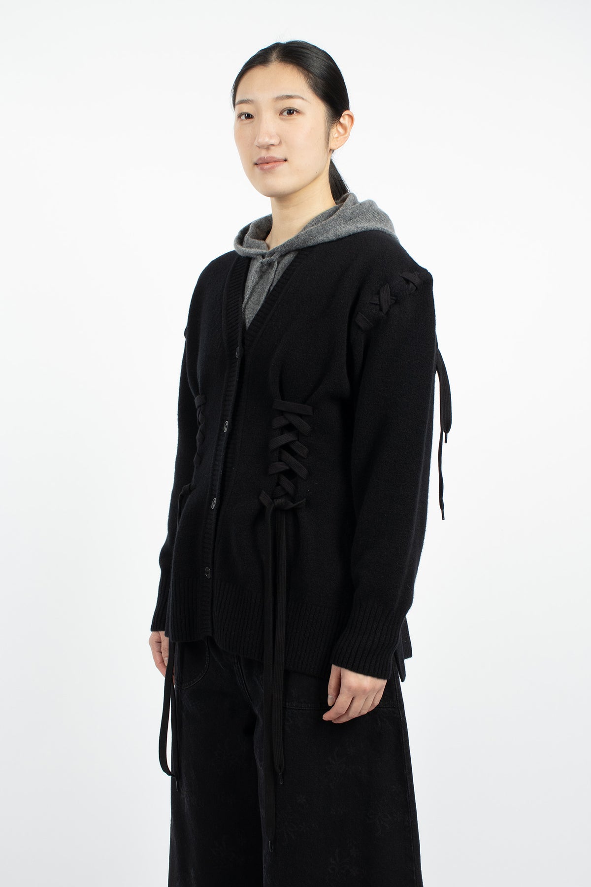 Merino Sculpted Corset Cardigan Black/Black