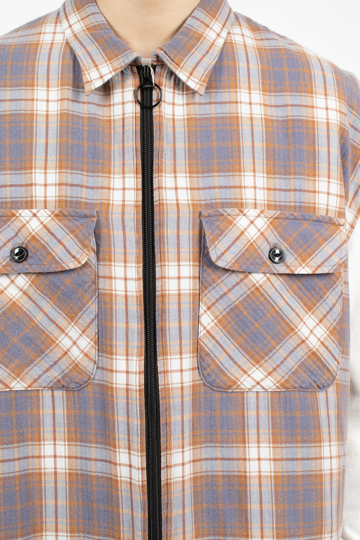 Flannel Check x Quilting Vest Navy