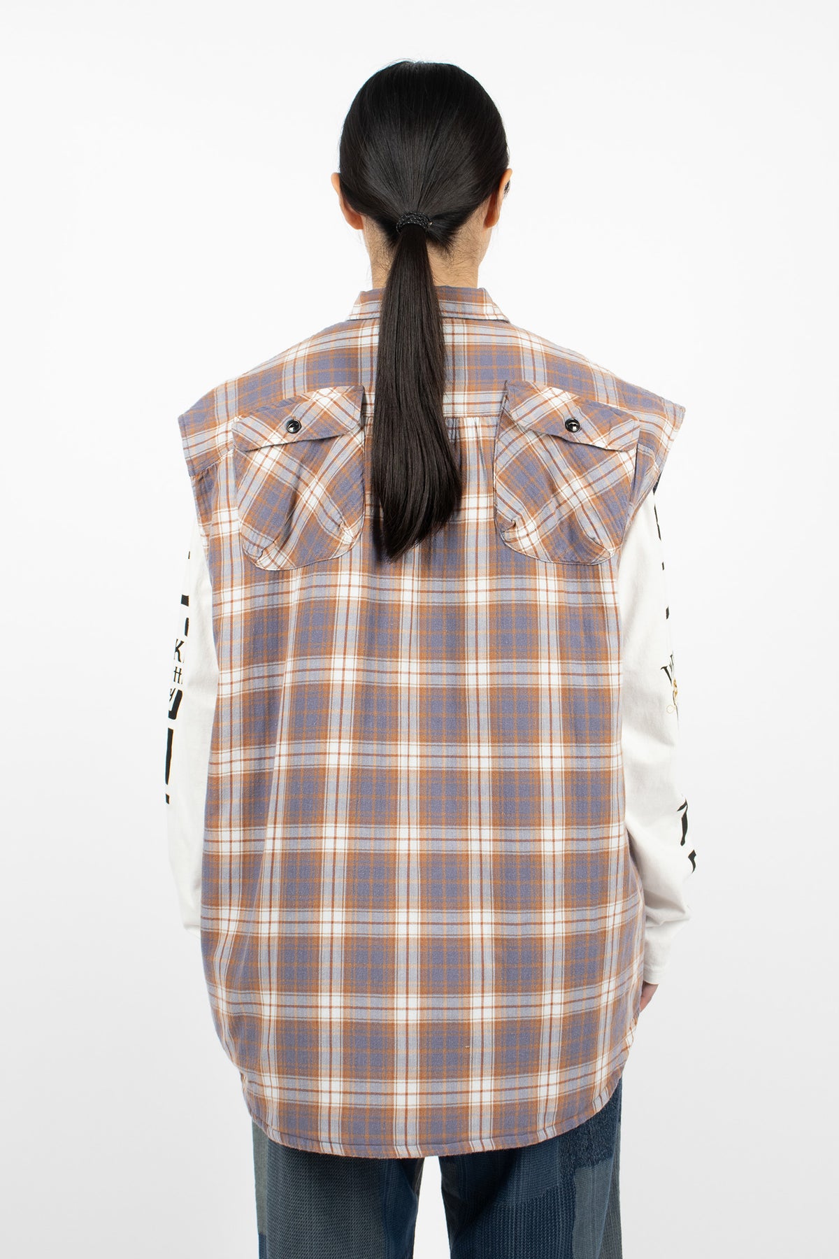 Flannel Check x Quilting Vest Navy