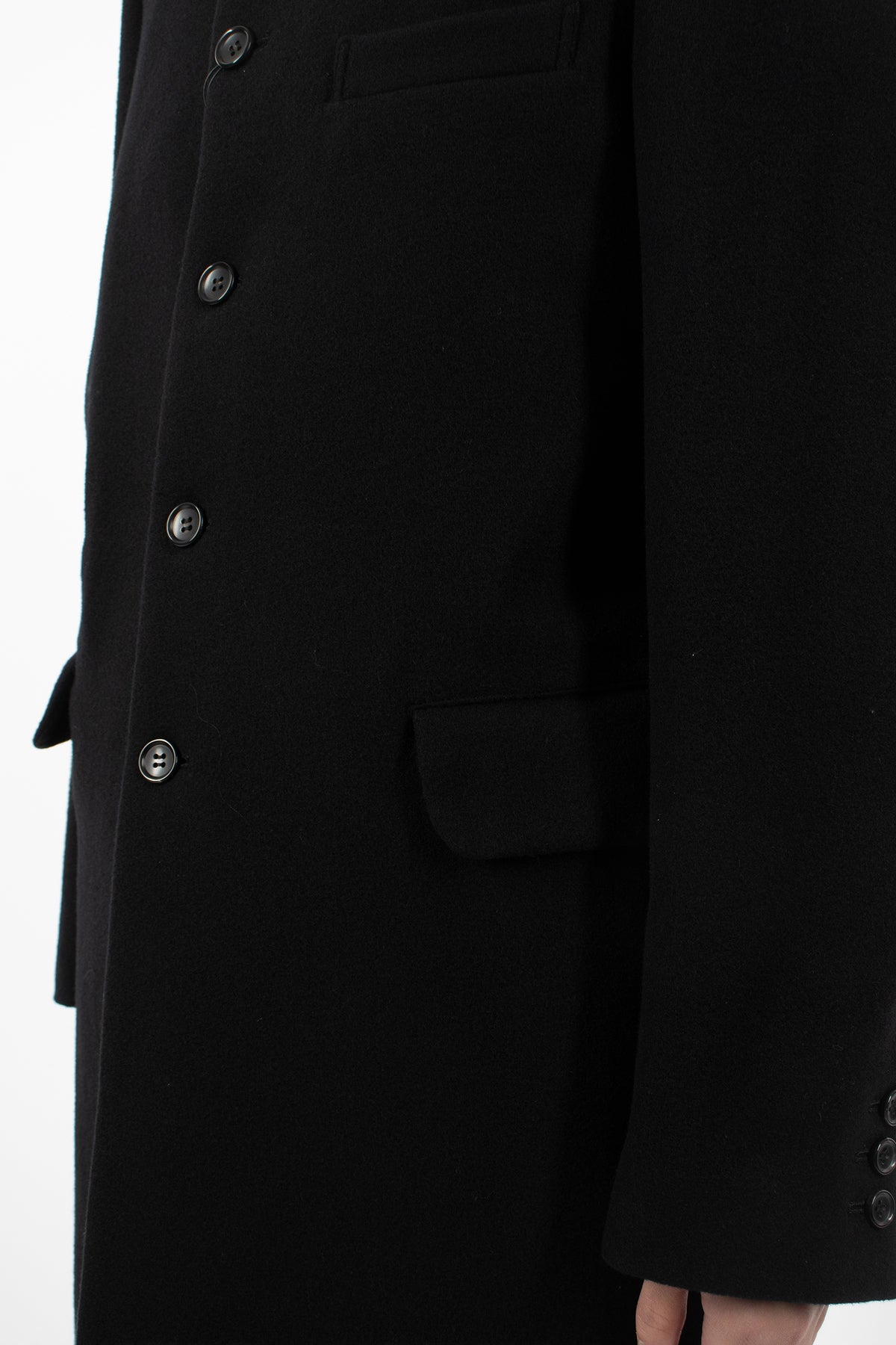 Collarless Overcoat Black