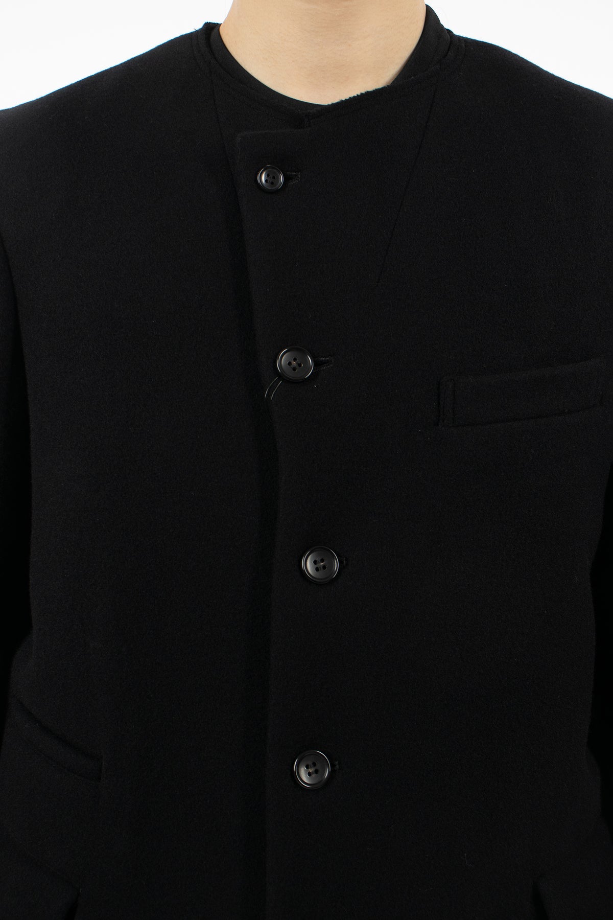 Collarless Overcoat Black