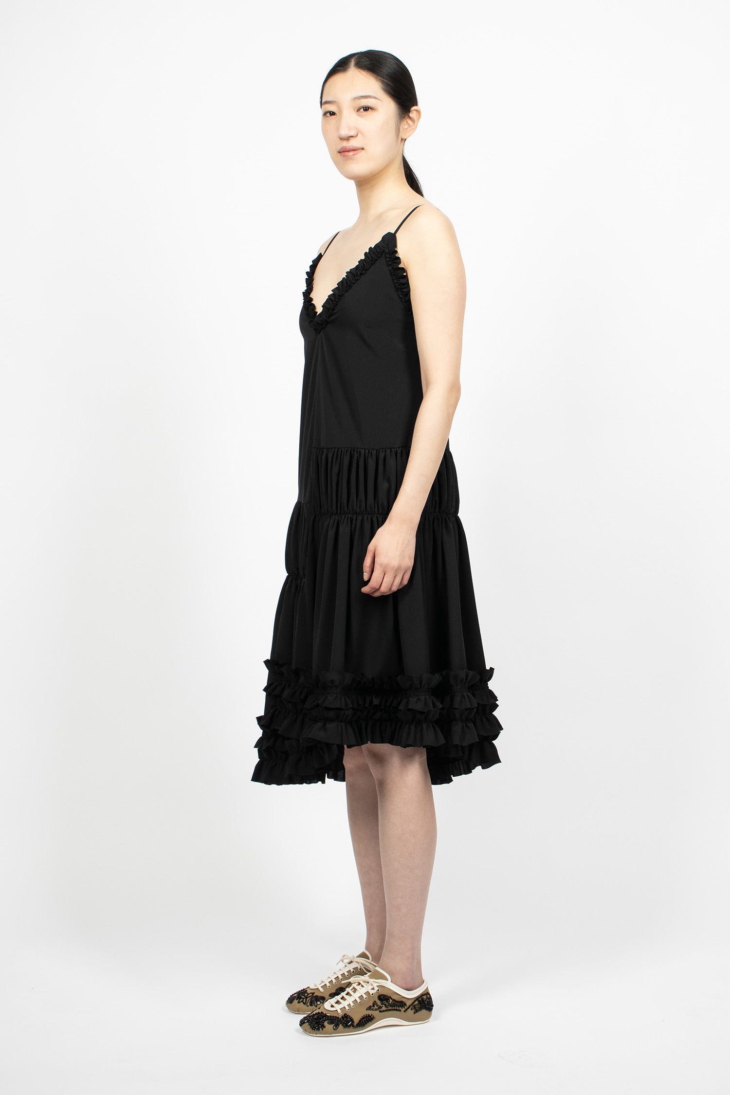 Ruffled Slip Dress Black
