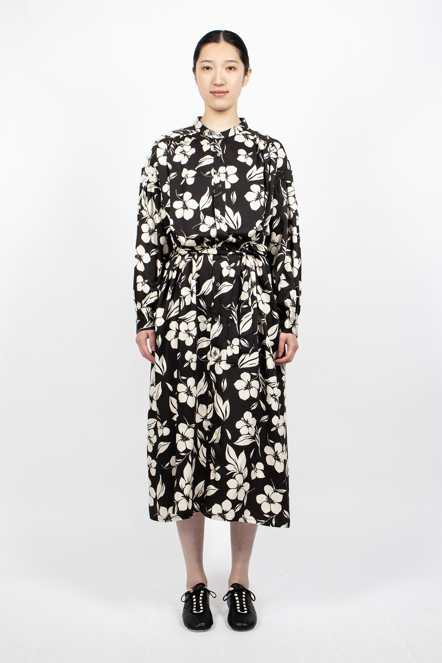 Banded Painter Dress Black/Natural Floral