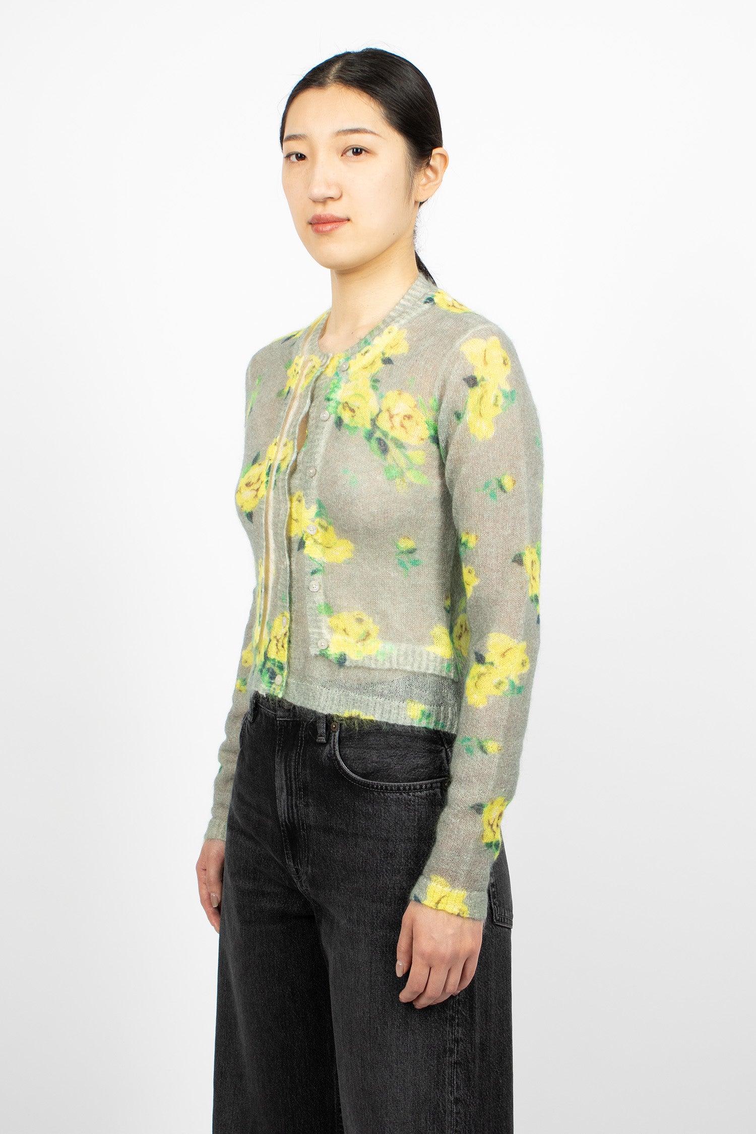 Layered Mohair Cardigan Grey/Multi