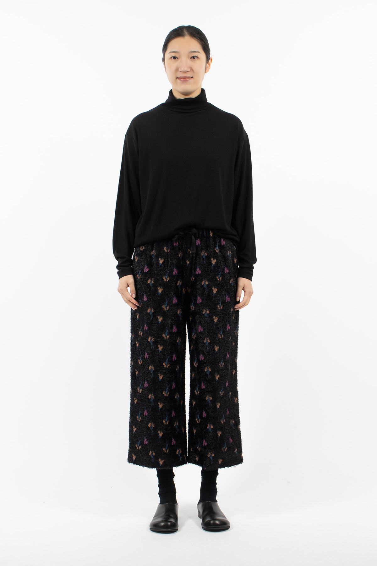 Pyjama Pants Black/Flower Jacquard