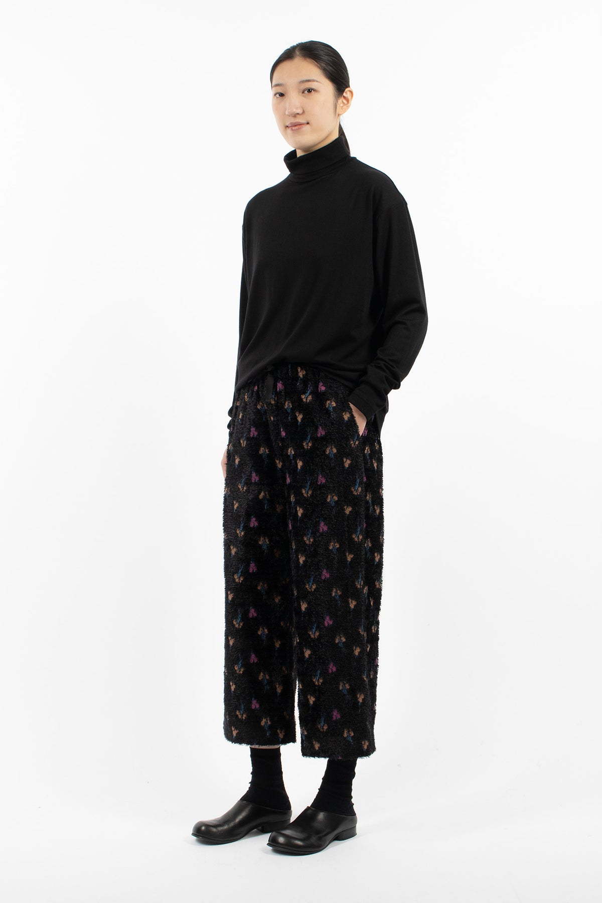 Pyjama Pants Black/Flower Jacquard