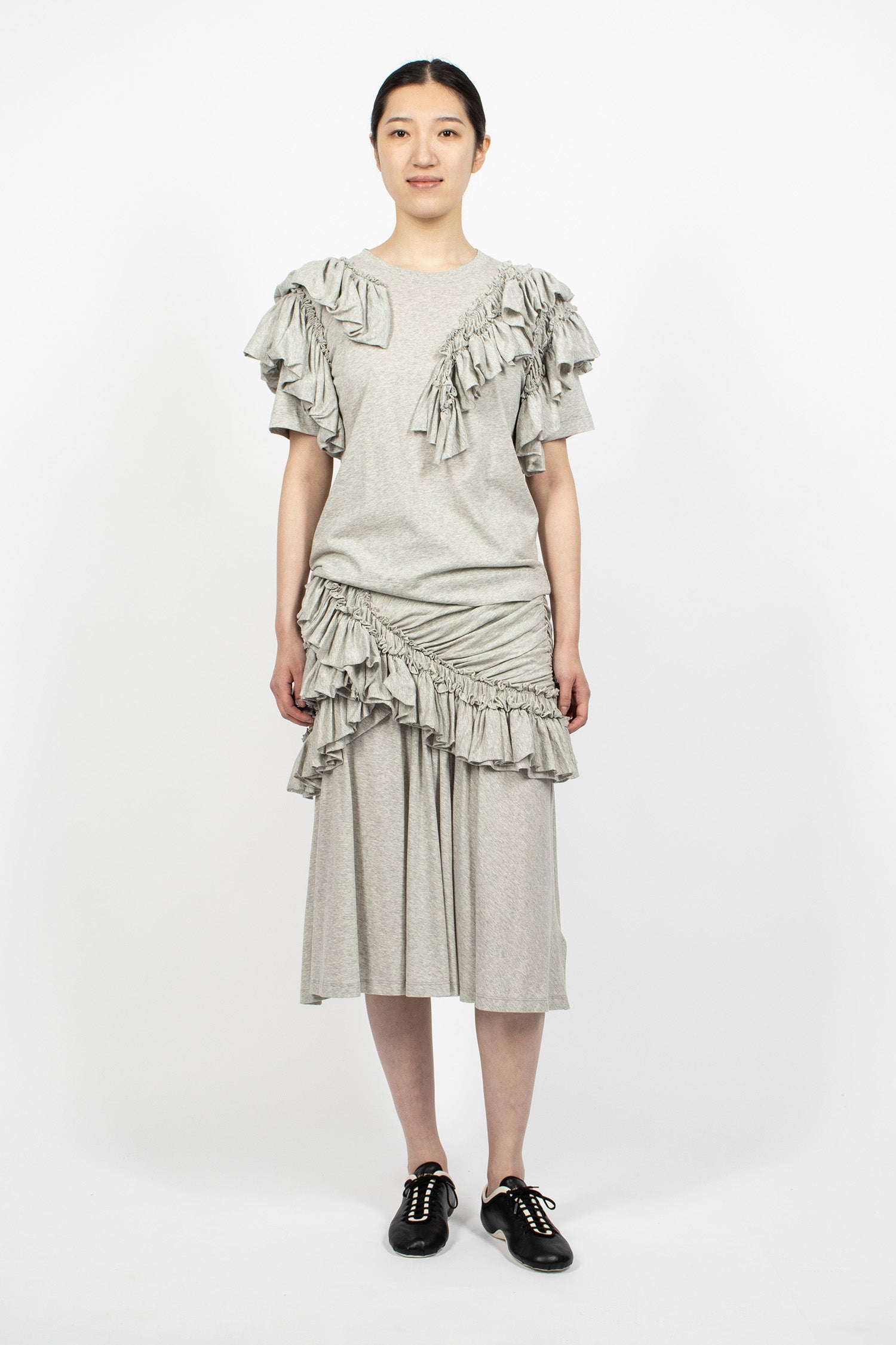 Ruffled Jersey T-Shirt Grey Melange