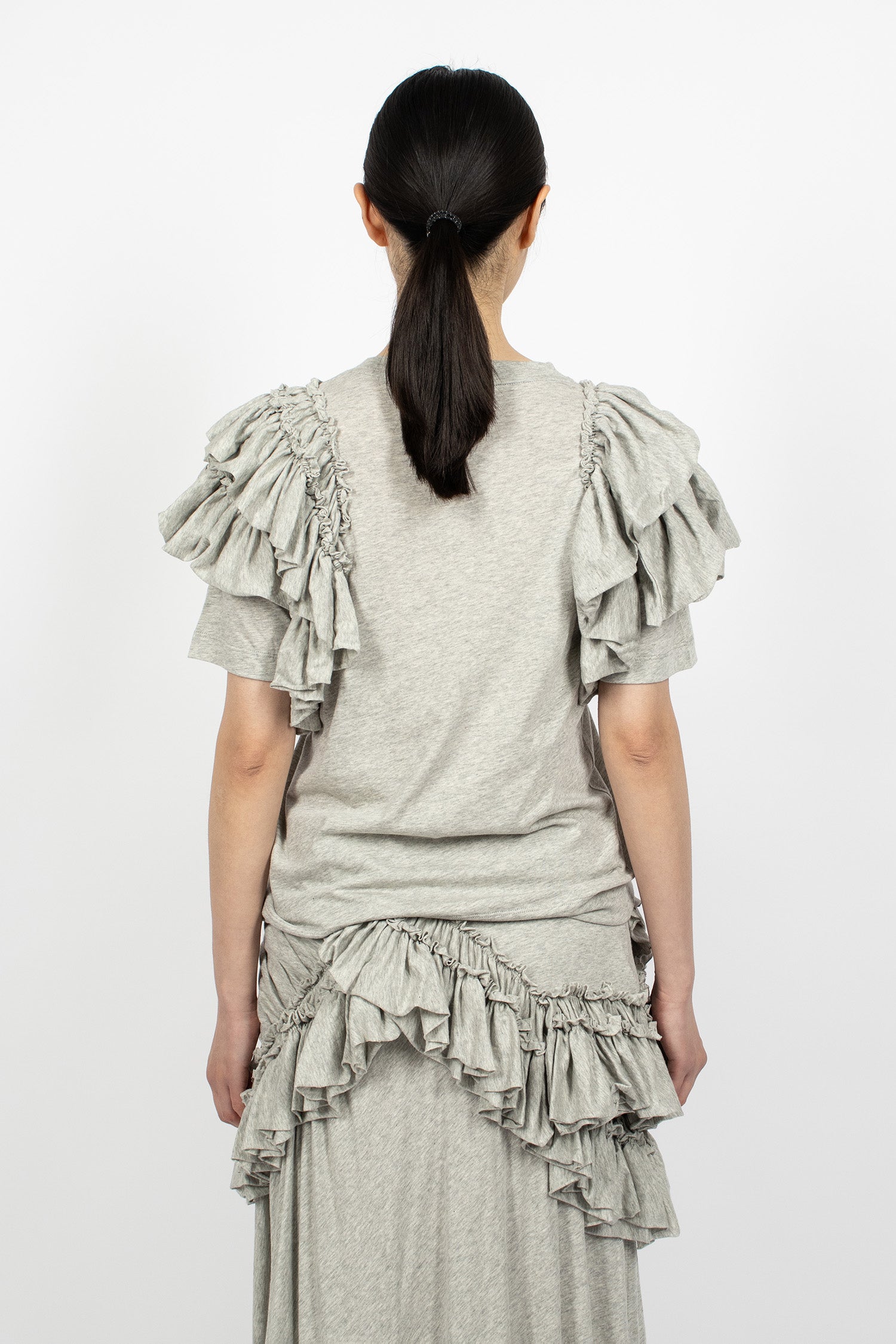 Ruffled Jersey T-Shirt Grey Melange