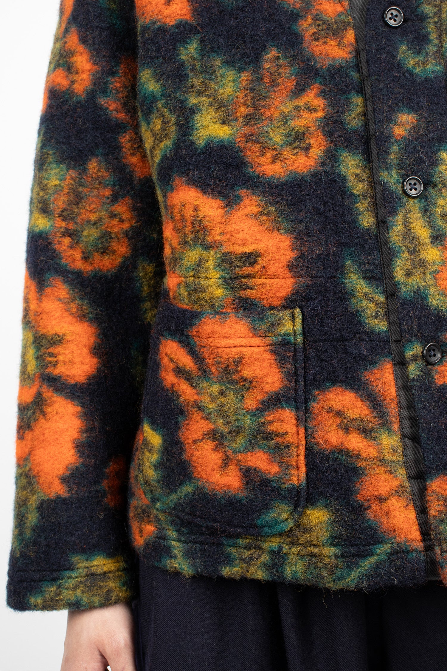 Knit Cardigan Navy/Orange Floral Jacquard