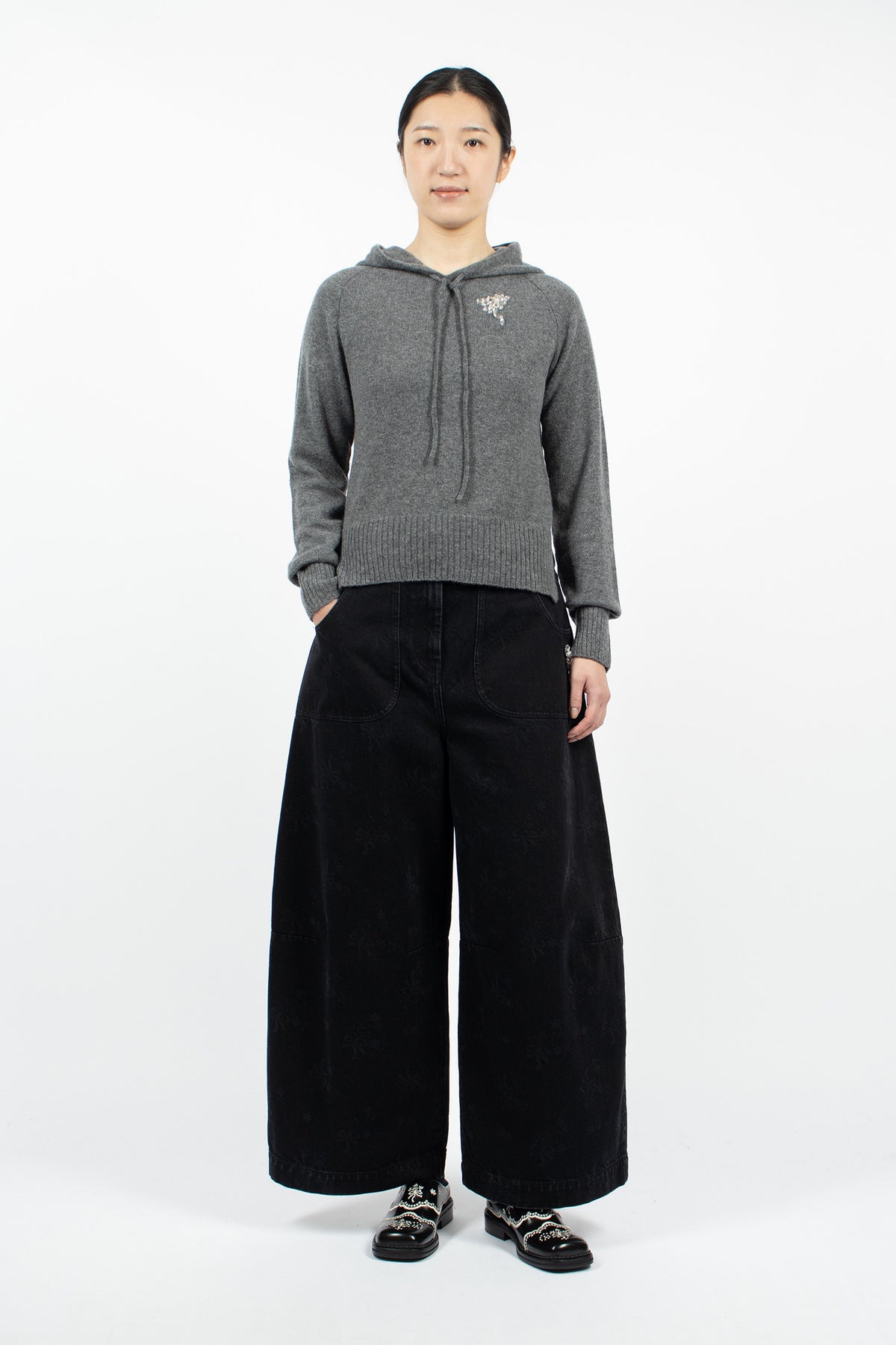 Cropped Wide Leg Curve Jeans Black/Pearl/Clear