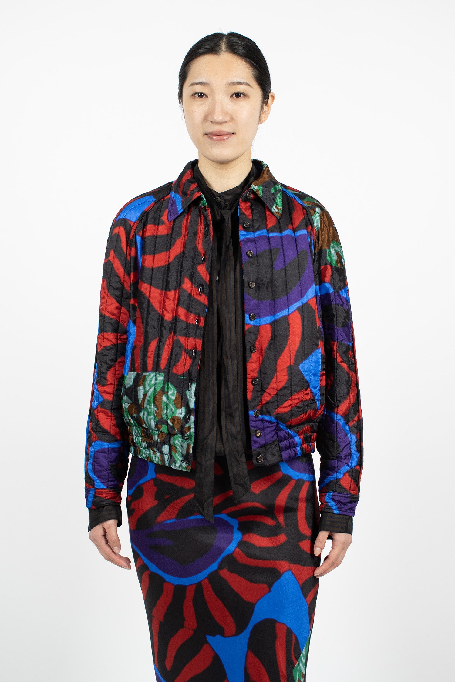 Quilted Button-Up Blouson Red