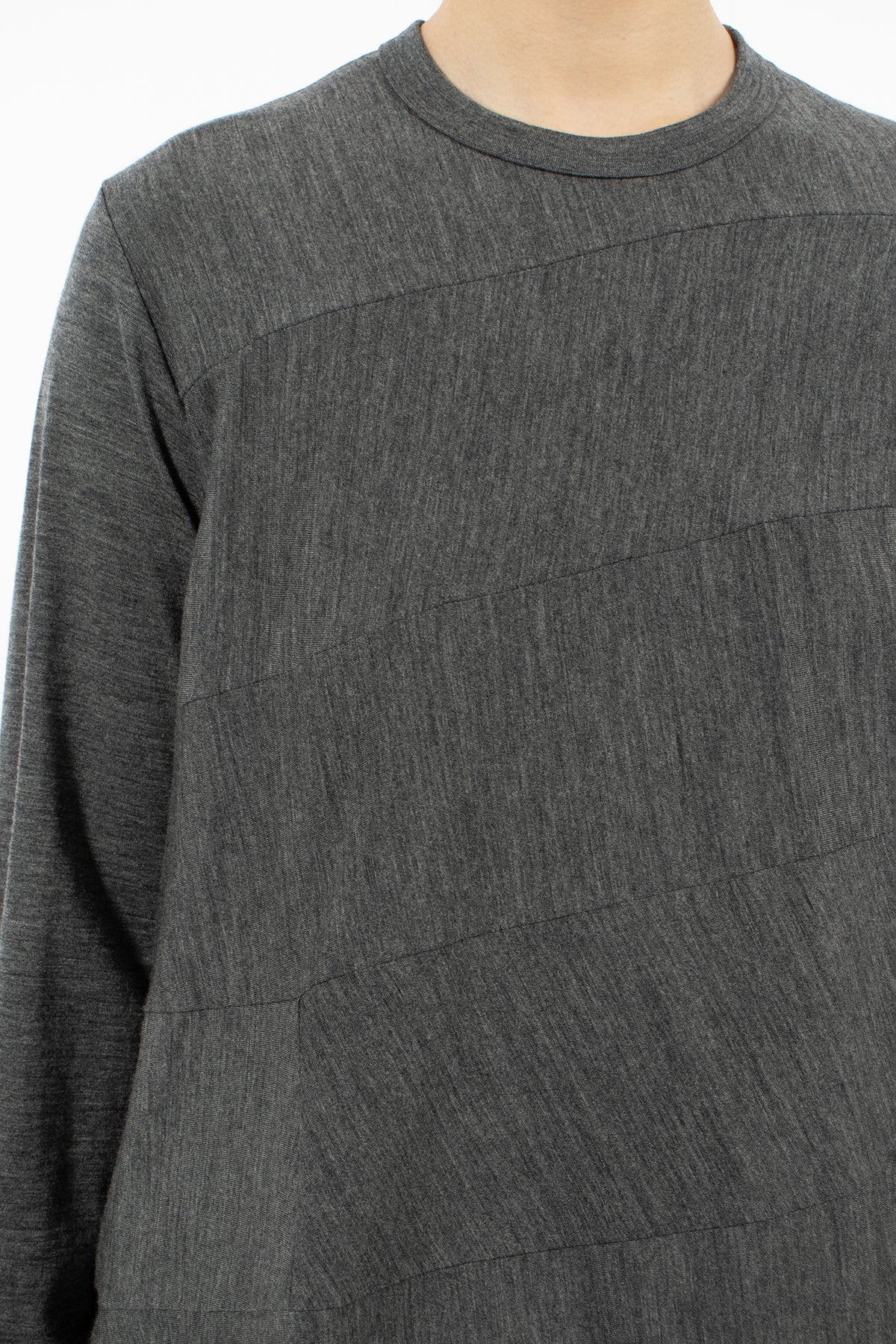 Diagonal Seam L/S Wool T-Shirt Medium Grey