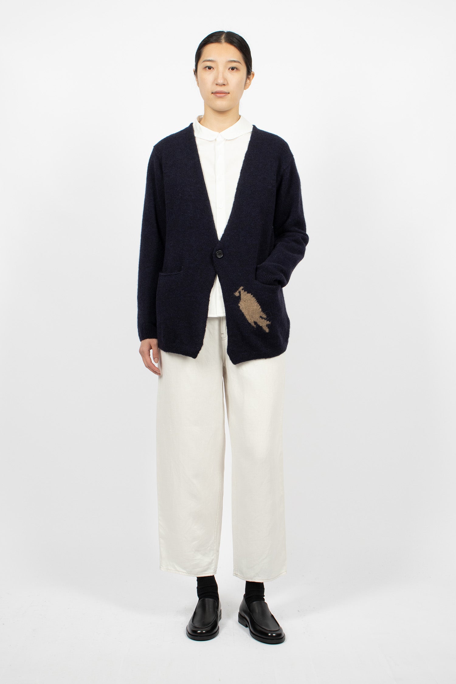 Alpaca Wool Pocket Cardigan Navy