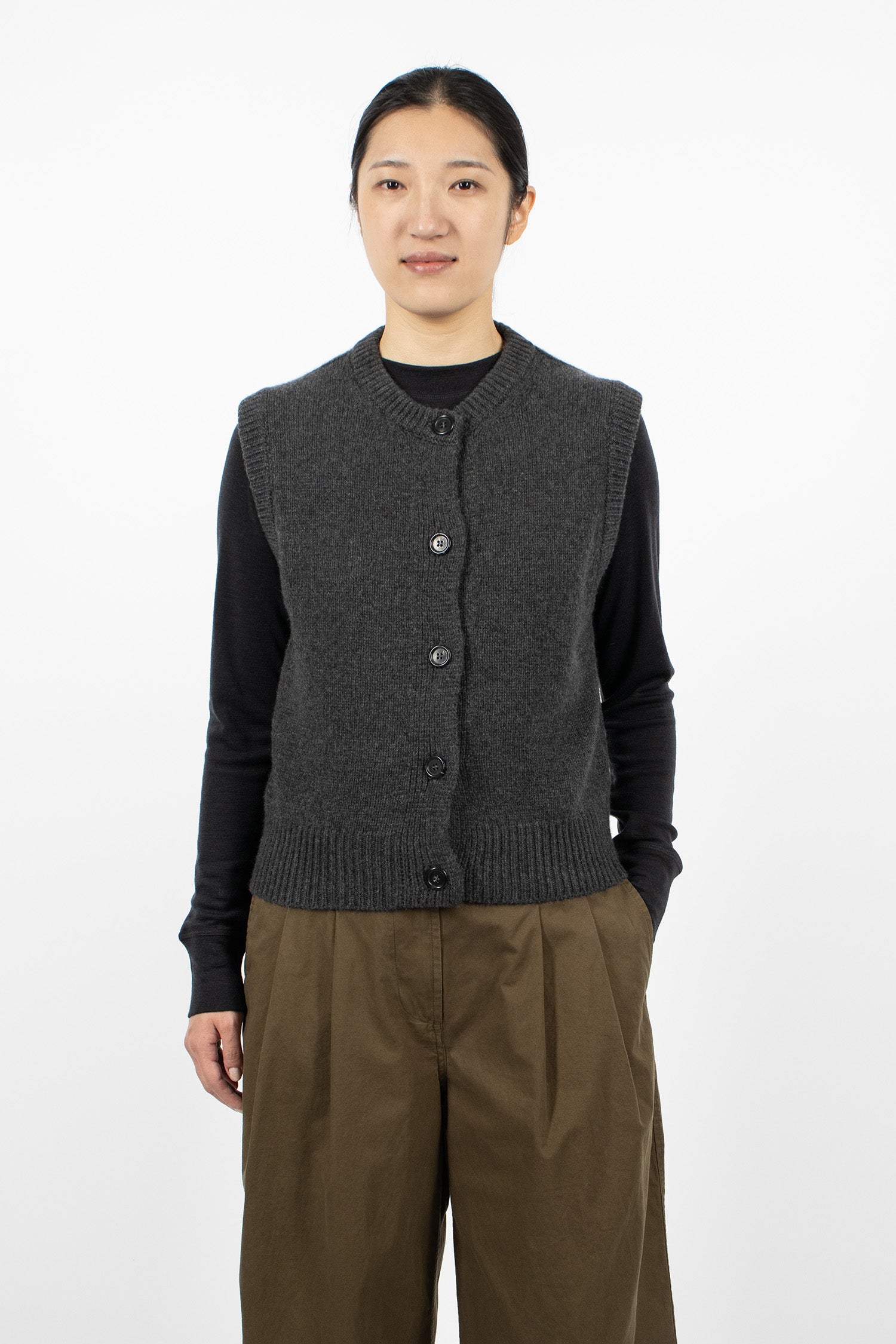Knitted Cashmere Merino Gilet Charcoal