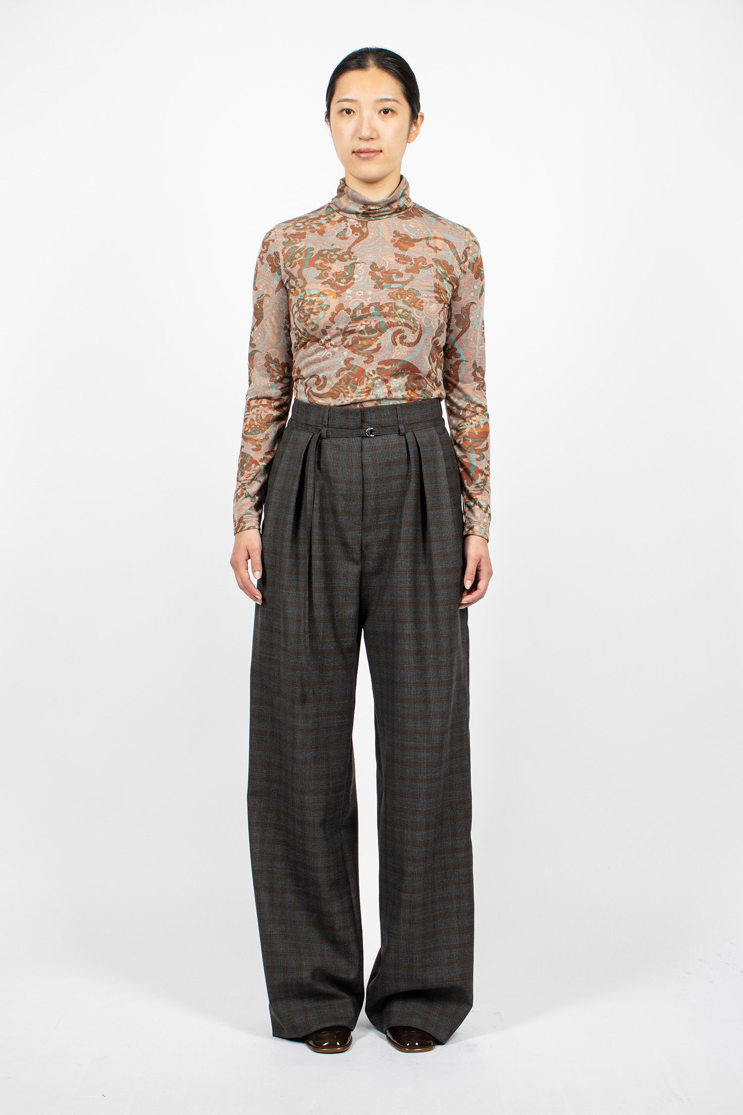 Printed Turtleneck Jersey Tee Brown