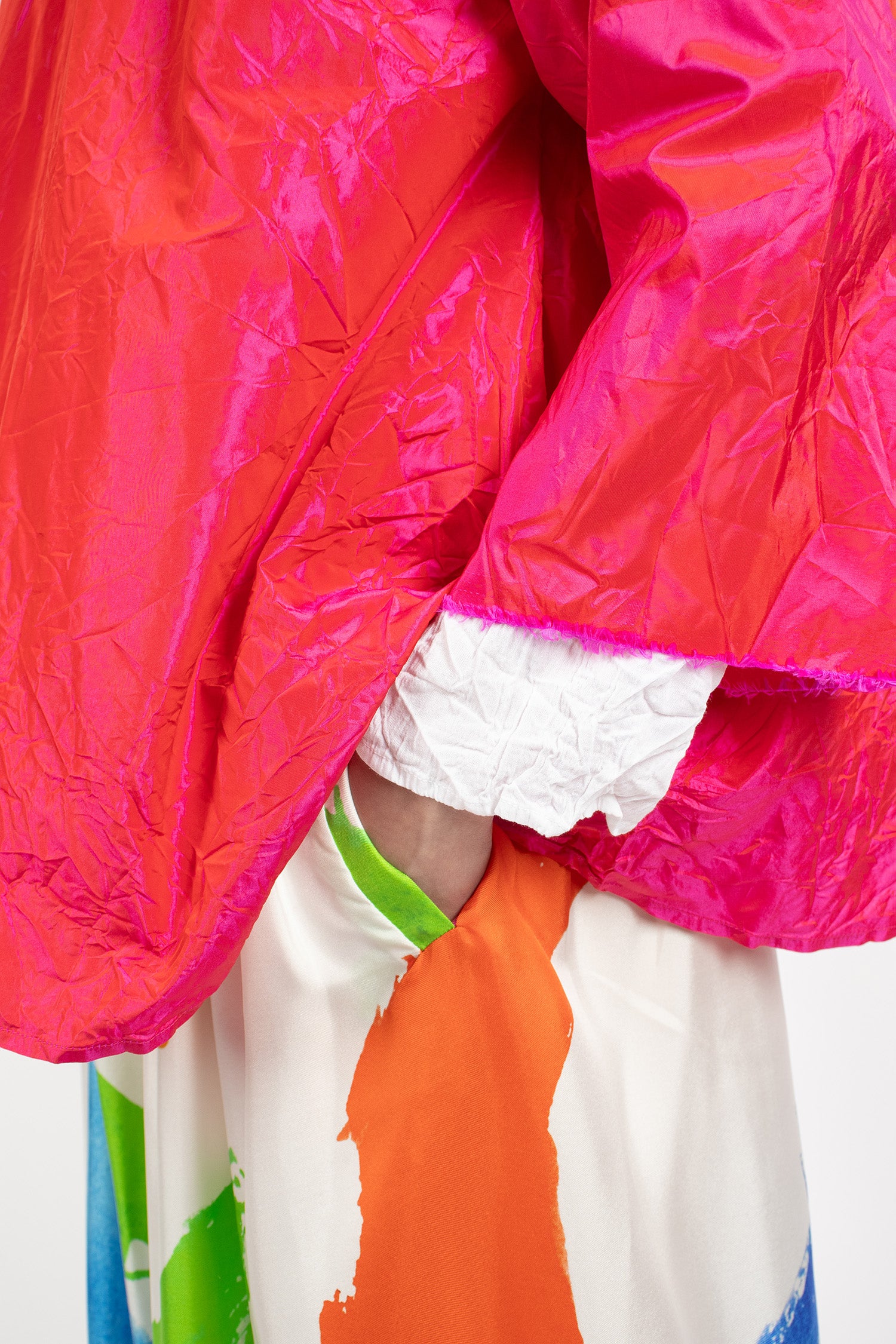 Notched Collar Taffeta Silk Jacket Fuchsia Red