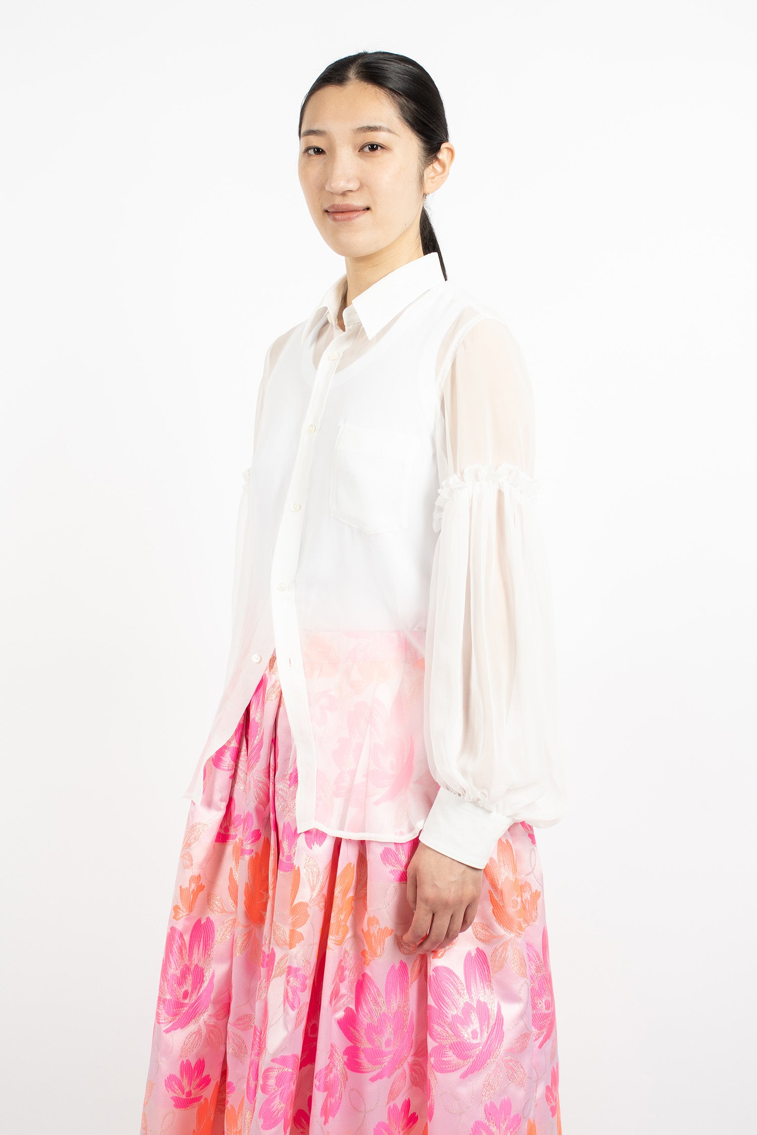 Button-Up Sheer Blouse Off-White
