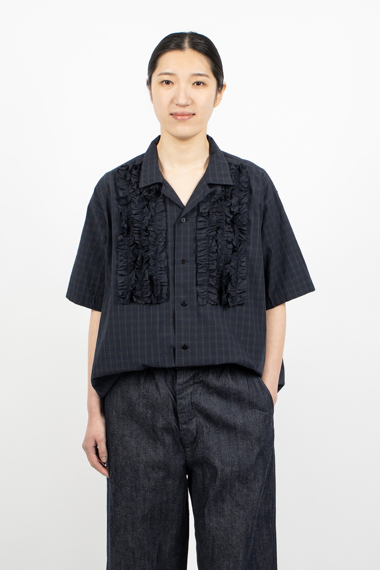 S/S Frill Shirt Navy