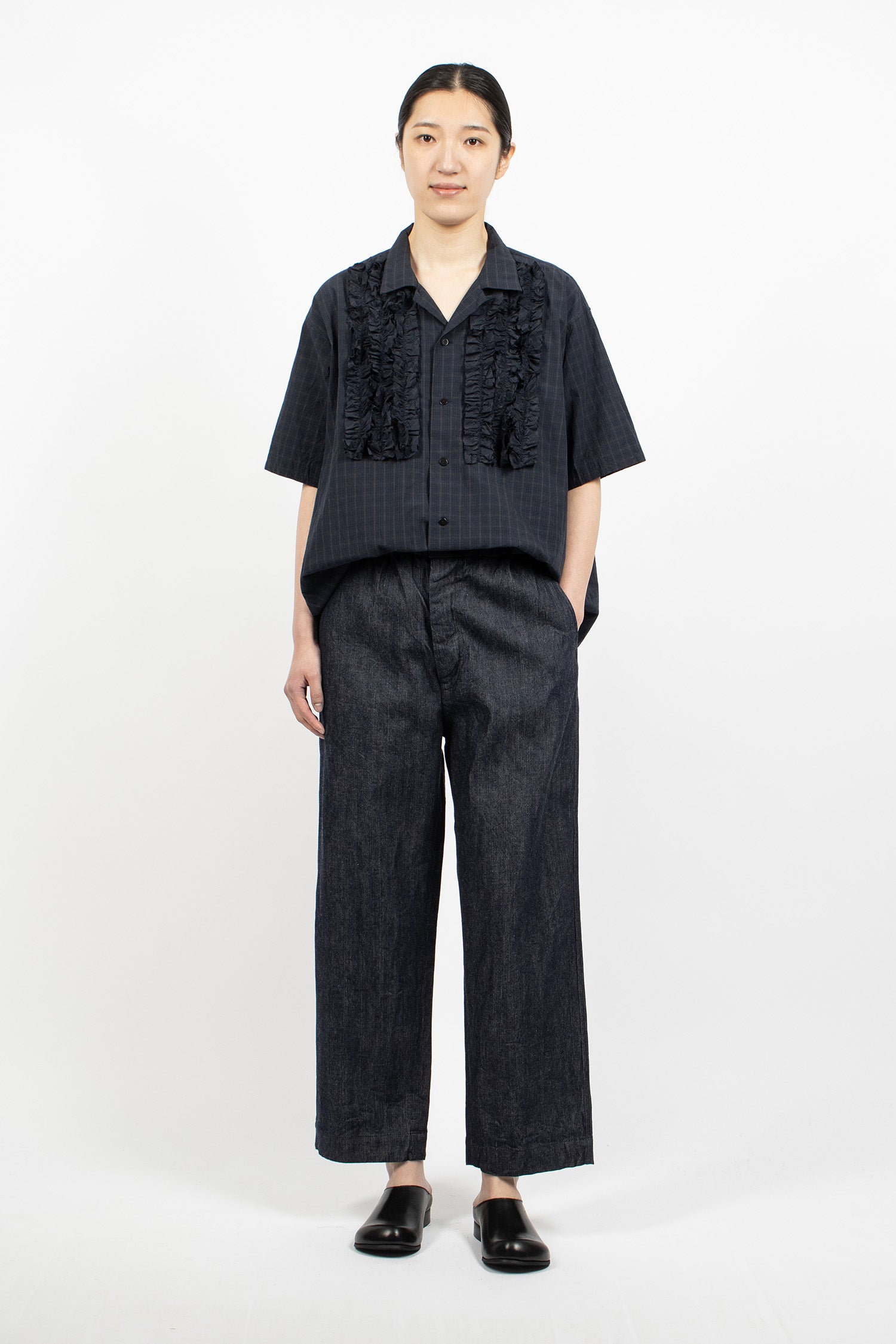 S/S Frill Shirt Navy