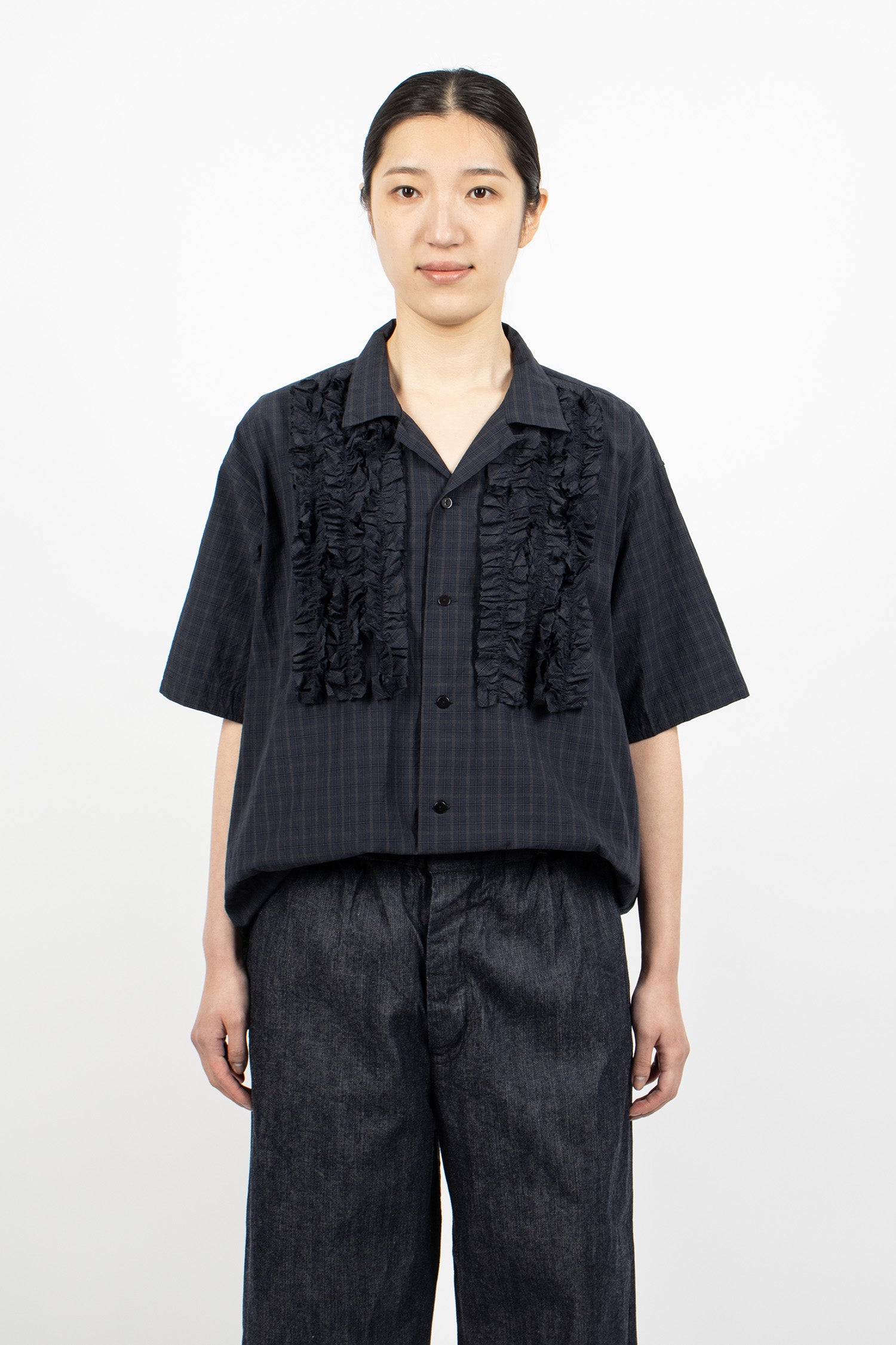 S/S Frill Shirt Navy
