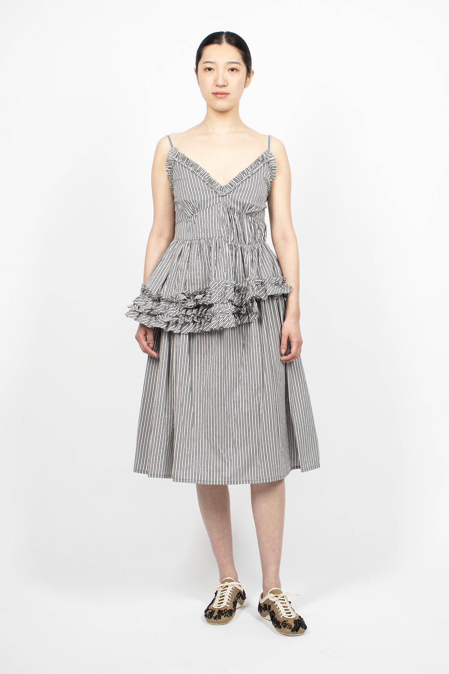 Ruffled Stripe Skirt Black