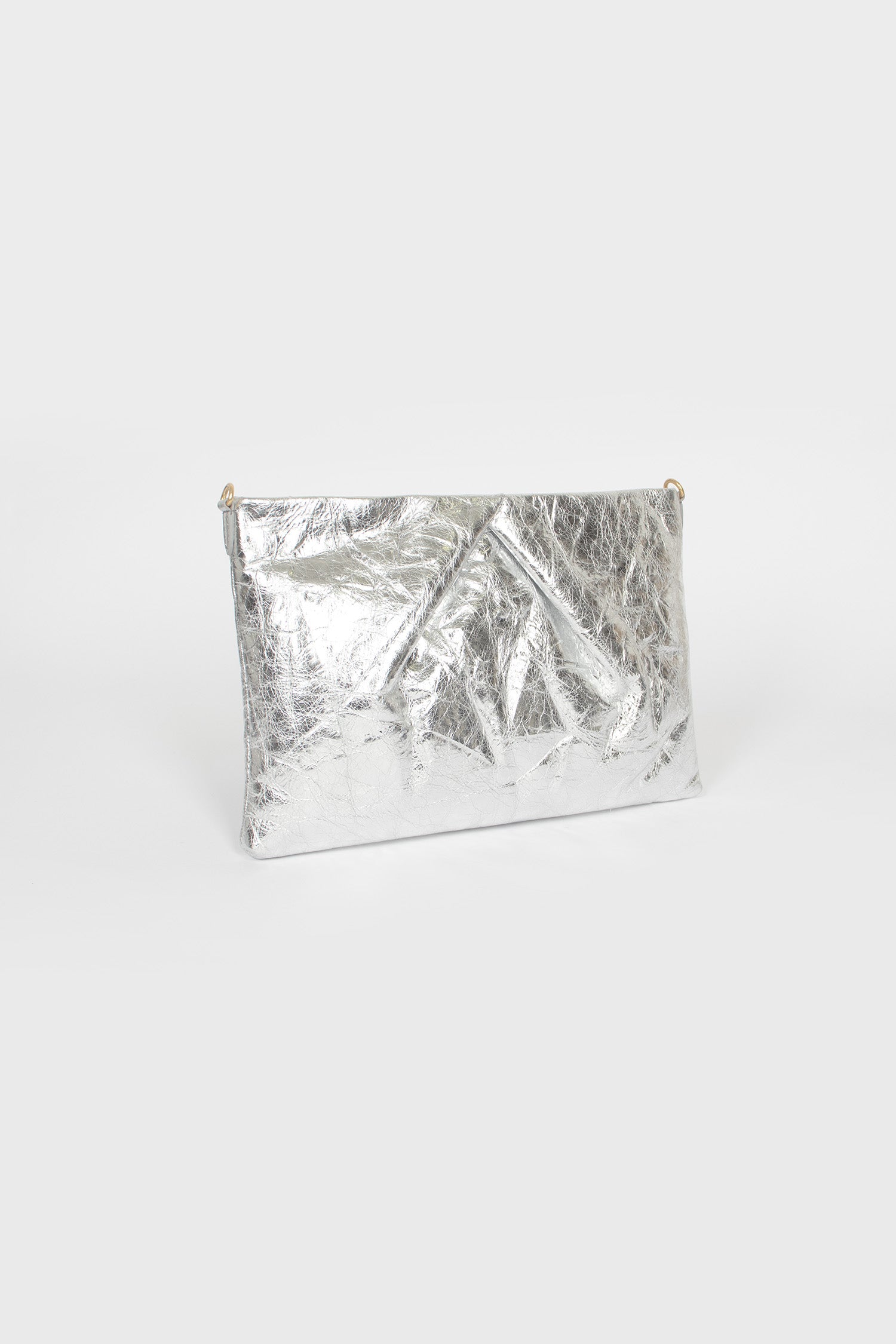 Leather Crossbody Pouch Silver