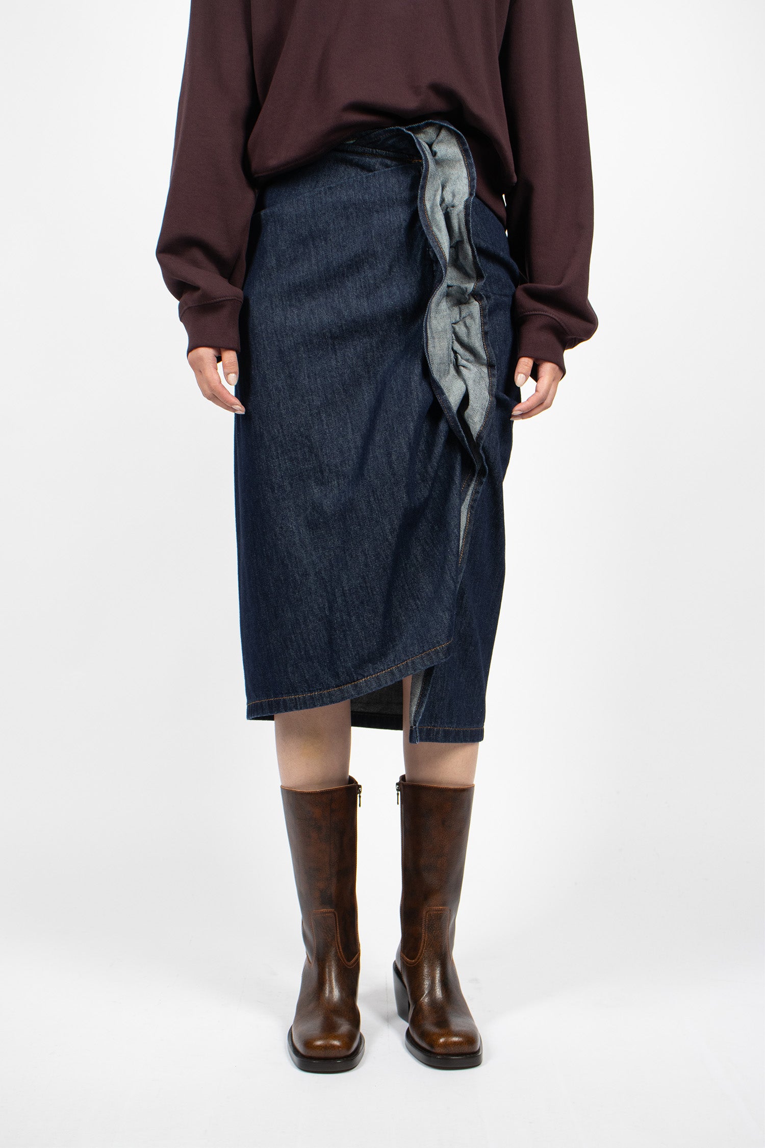 Draped Denim Skirt Indigo