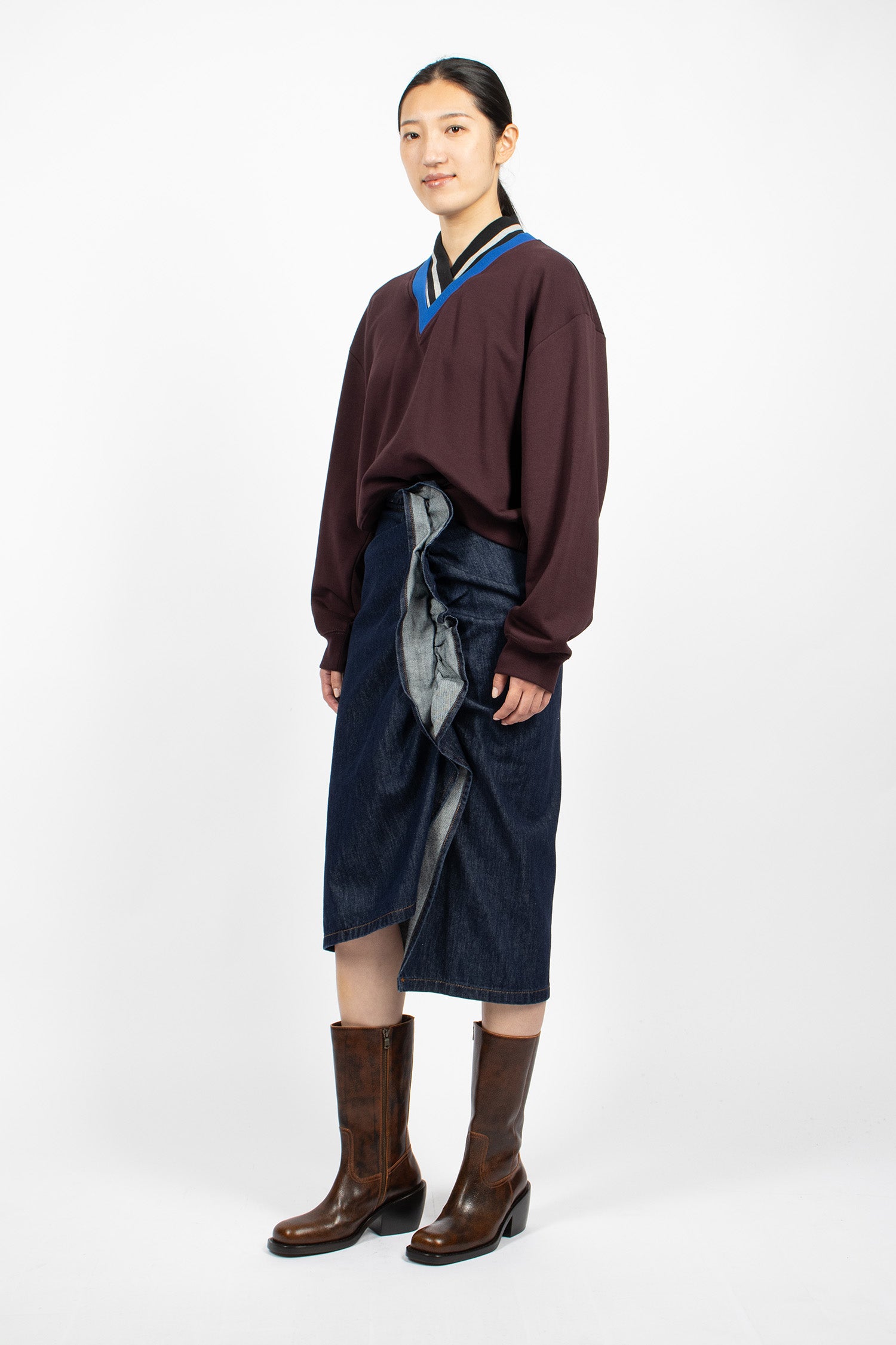 Draped Denim Skirt Indigo
