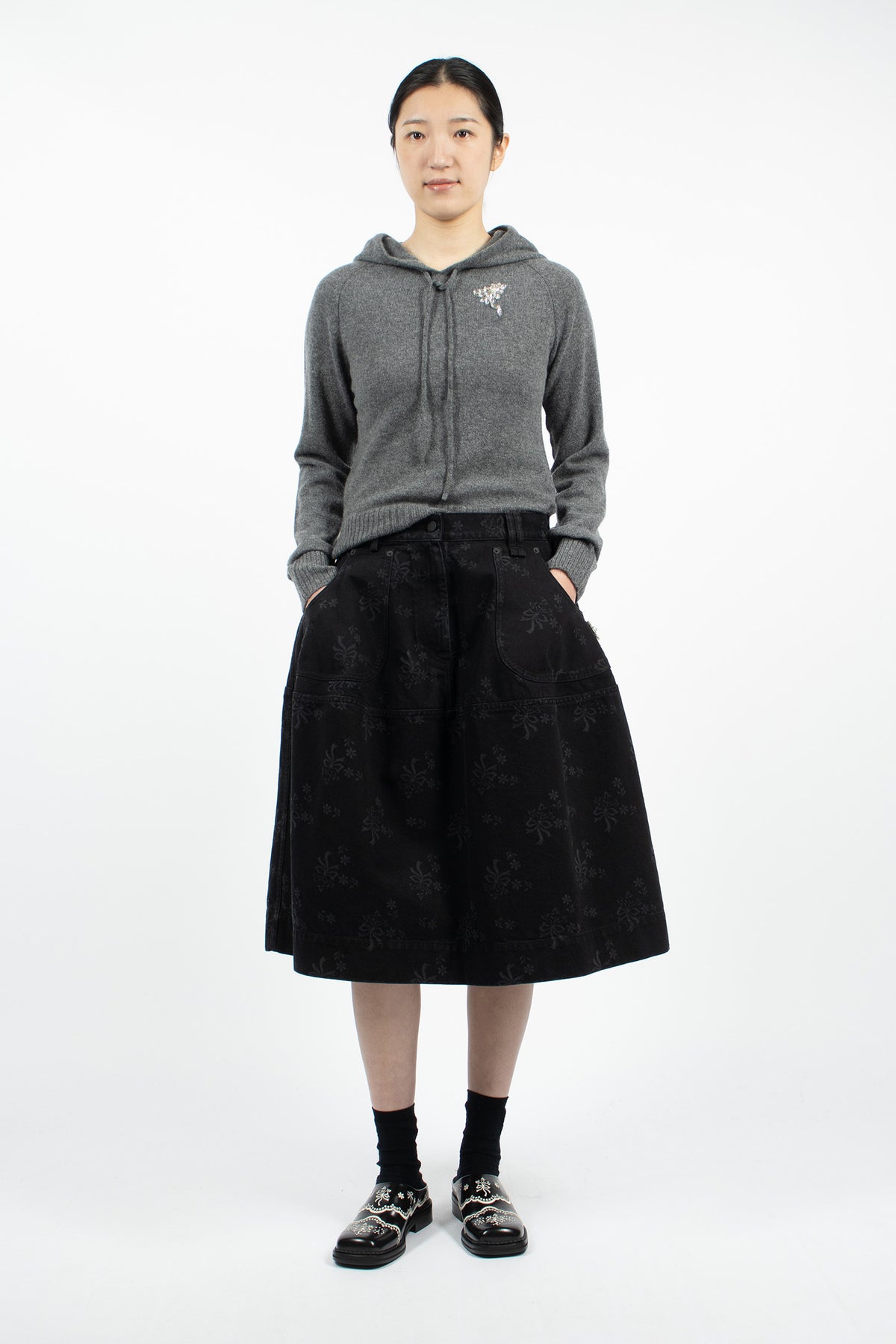 Embellished Utility Hip Bustle Skirt Black/Pearl/Clear