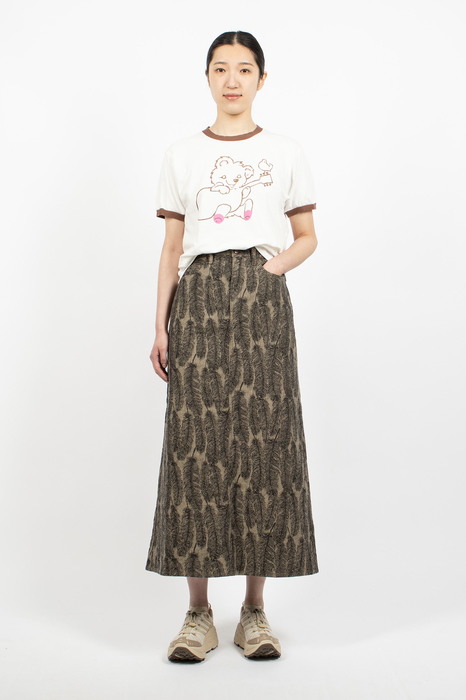 12oz Magpie Denim Maxi Skirt Black/Beige