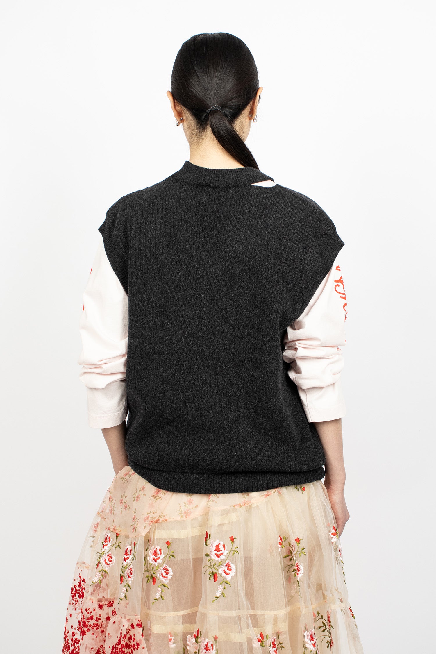 Embellished Merino Seam Bite Vest Charcoal/Pearl/Clear