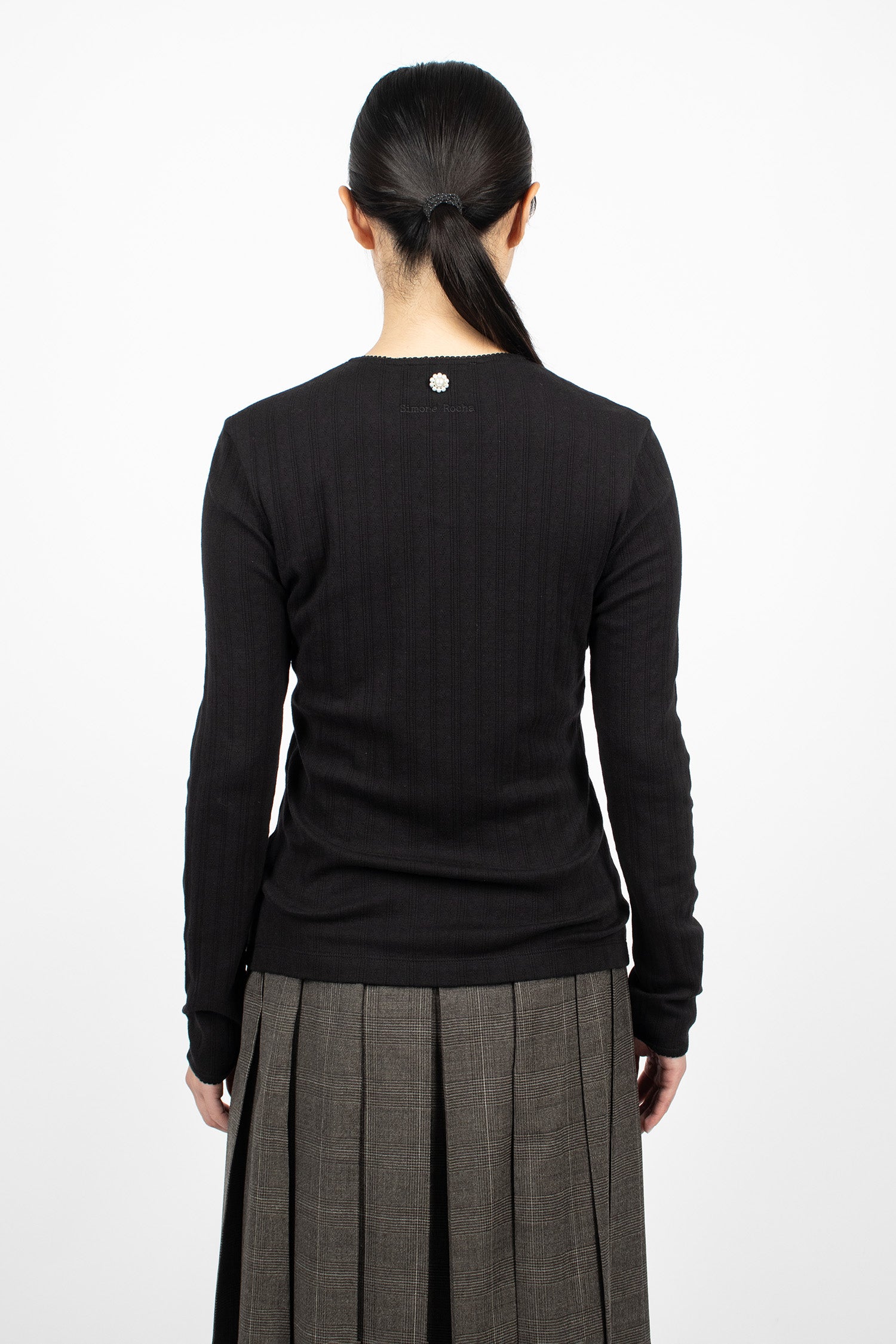 Pointelle Cardigan Black/Pearl