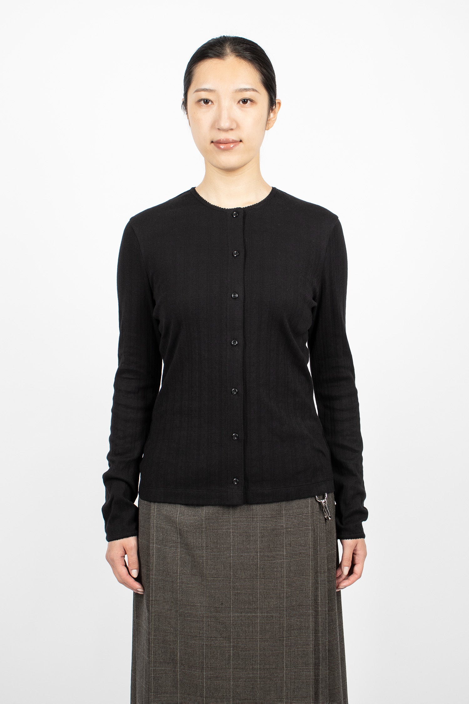 Pointelle Cardigan Black/Pearl
