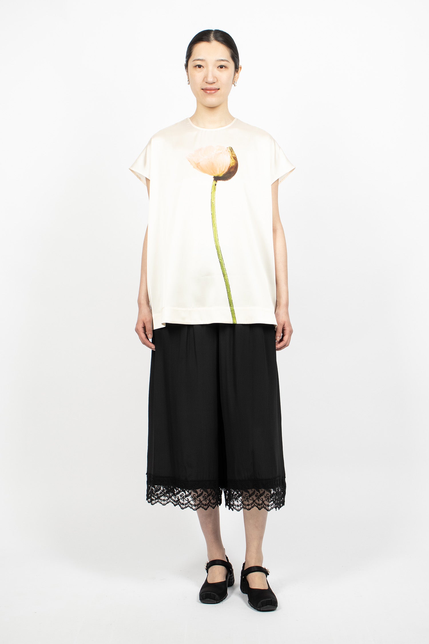 Poppy Motif Smock Top Cream