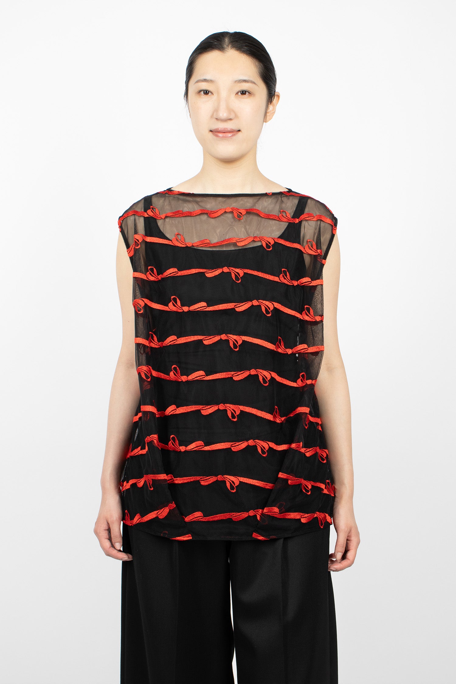 Boxy Smock Top Black/Red
