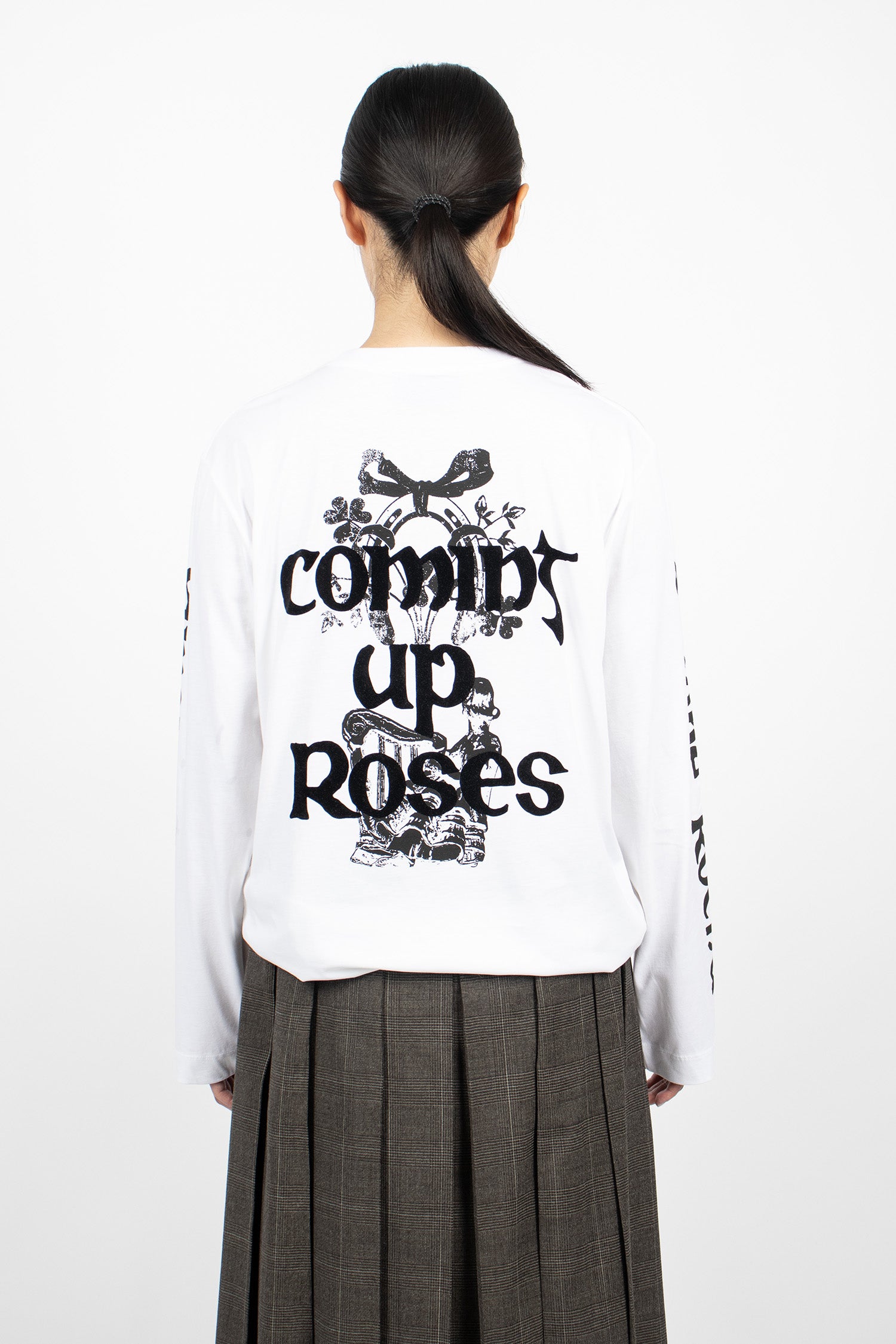 Coming Up Roses Print Long Sleeve T-Shirt White/Black