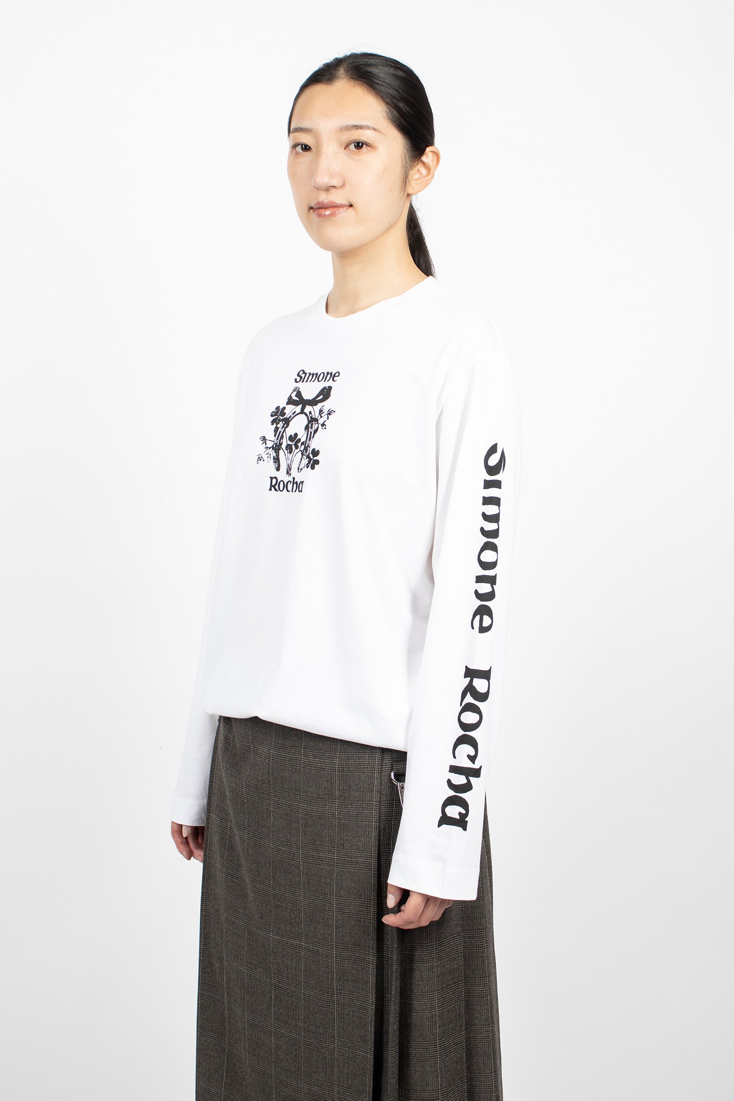Coming Up Roses Print Long Sleeve T-Shirt White/Black
