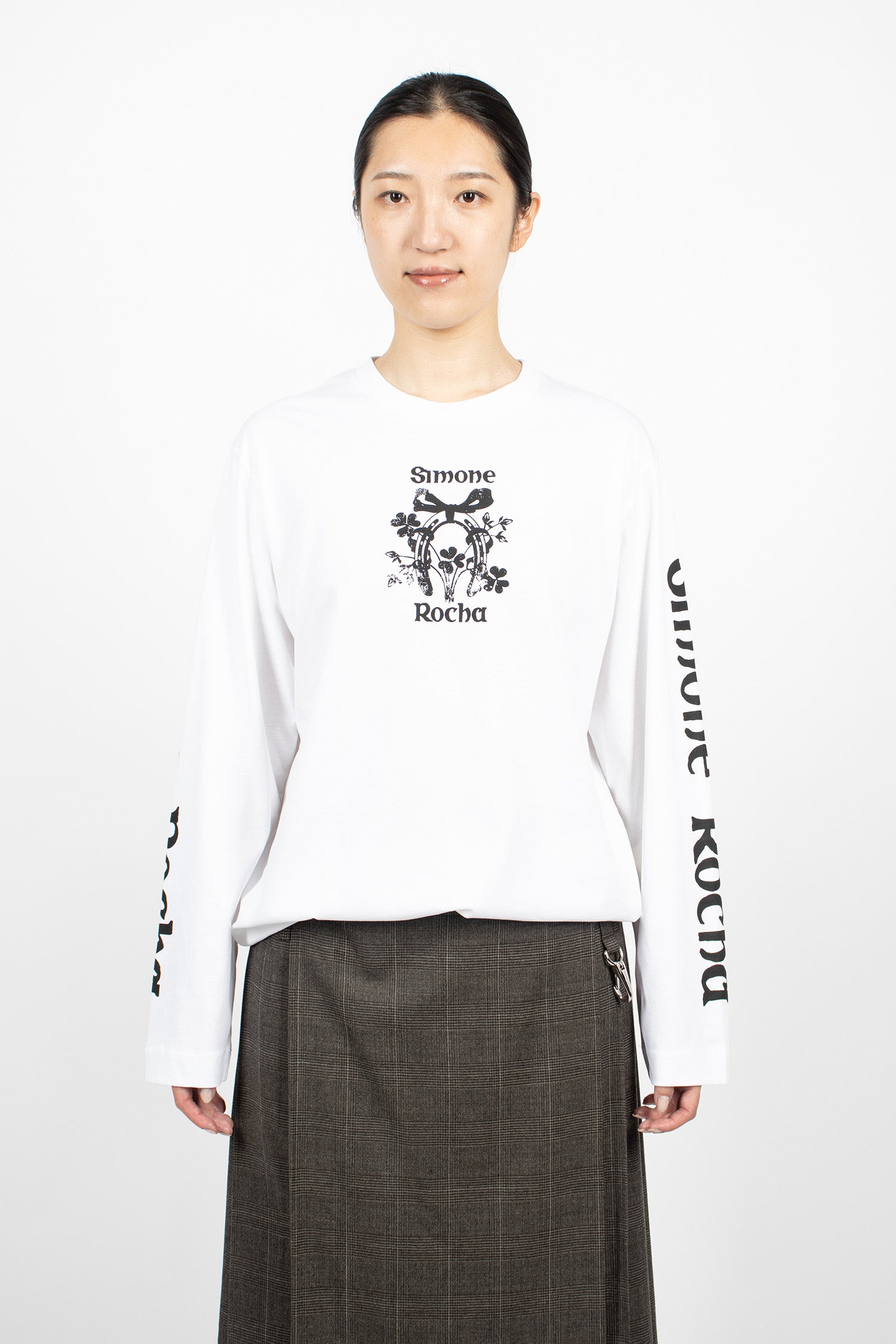 Coming Up Roses Print Long Sleeve T-Shirt White/Black