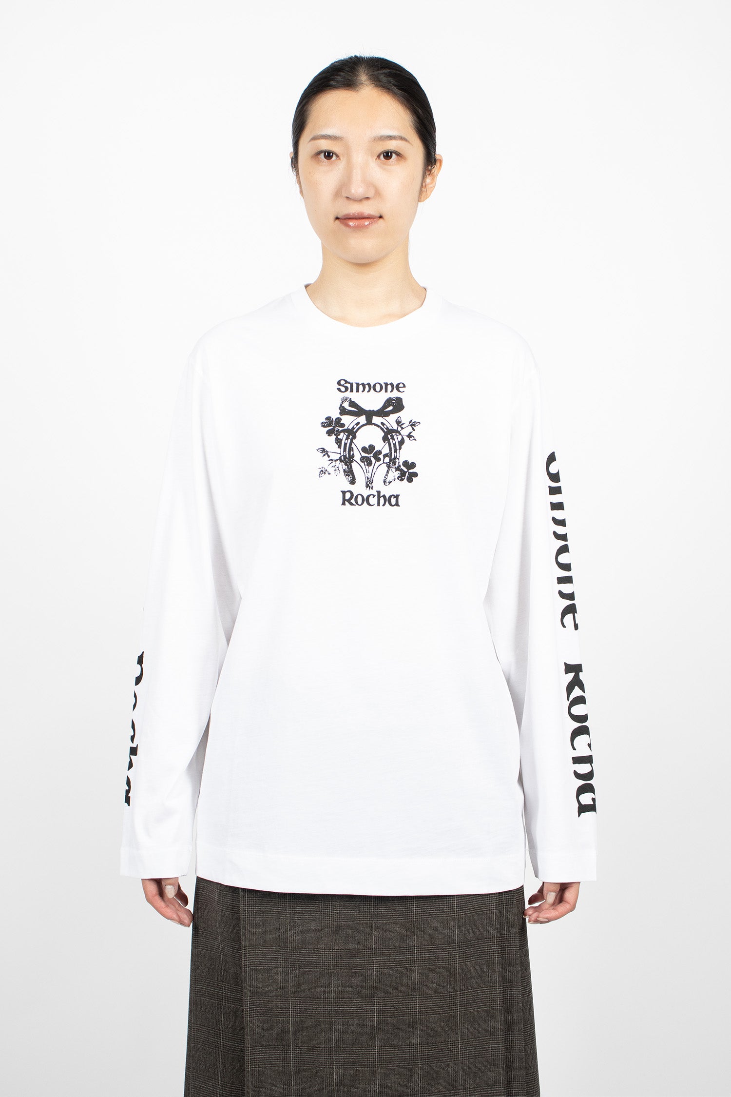Coming Up Roses Print Long Sleeve T-Shirt White/Black