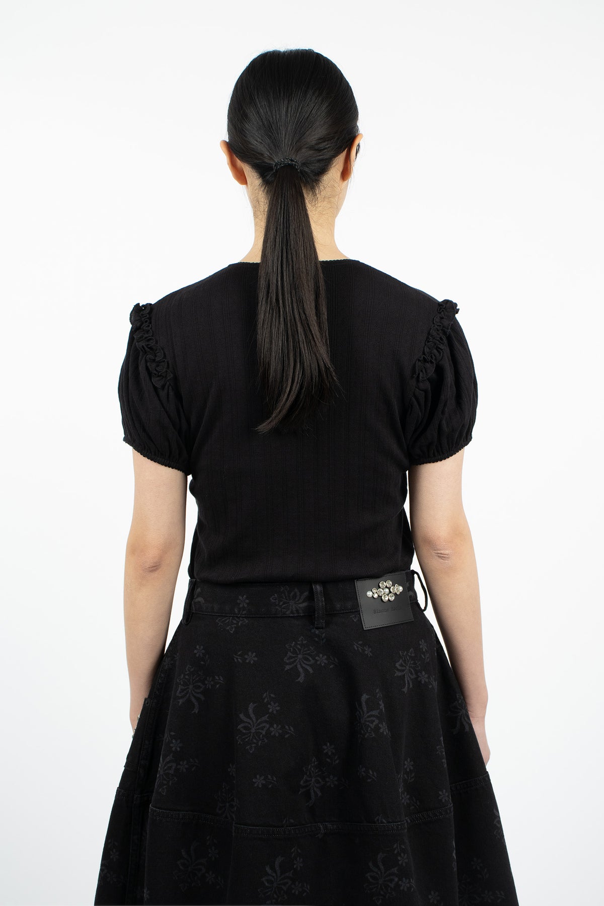 Pointelle Puff Sleeve Cardigan Black/Pearl