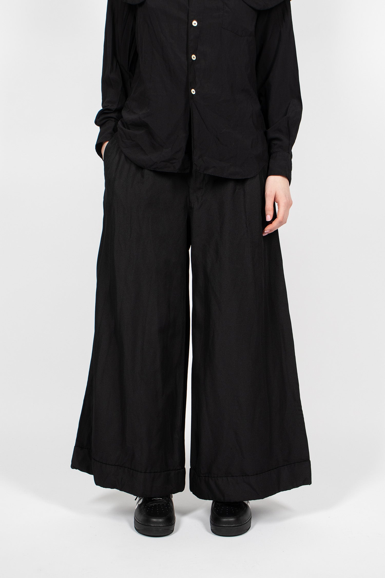 Wide Leg Twill Pants Black