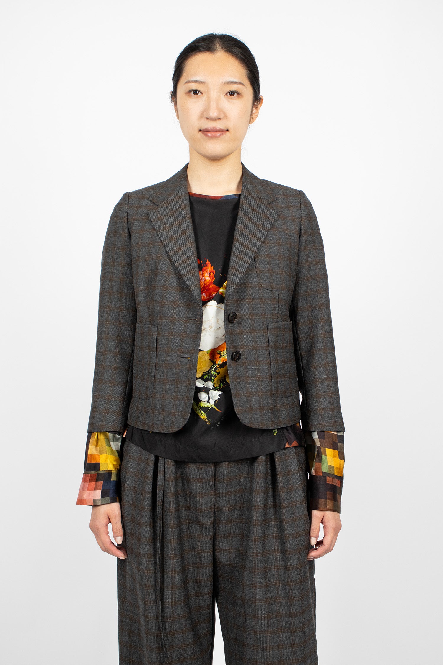 Cropped Wool Blazer Brown