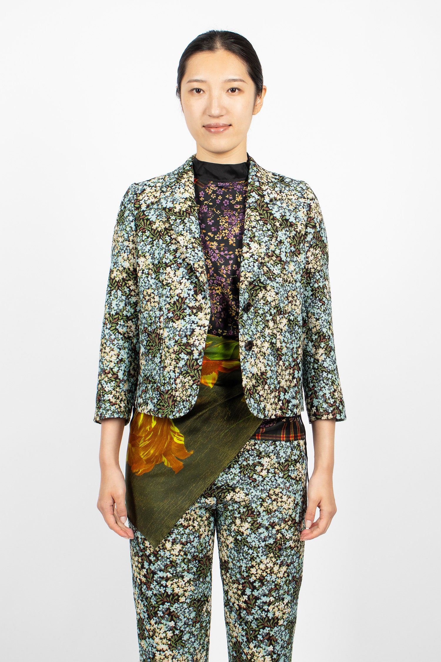 Cropped Jacquard Blazer Sky