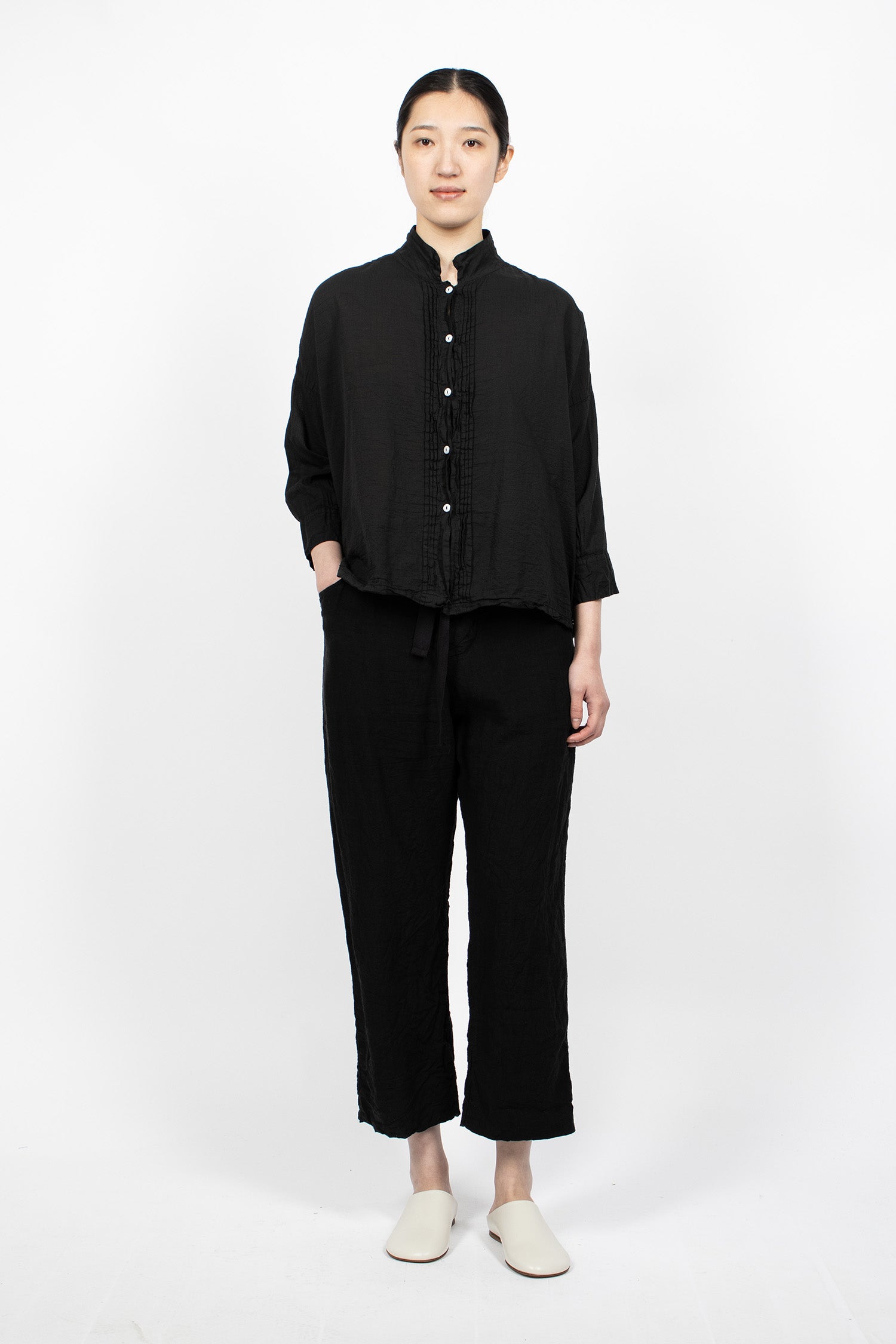 Long Square Gauze Shirt Black