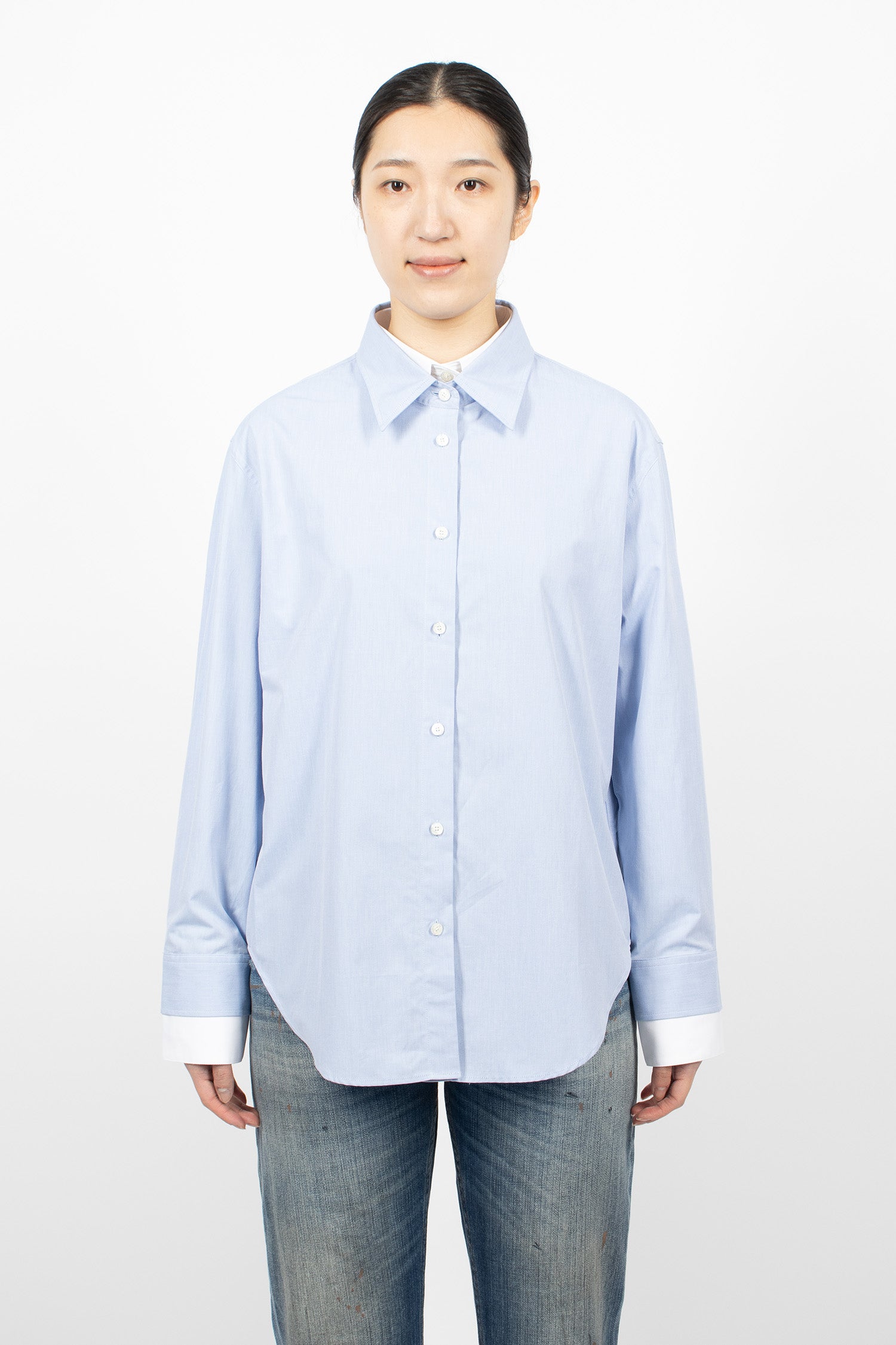 Layered Button-Up Shirt Light Blue/White